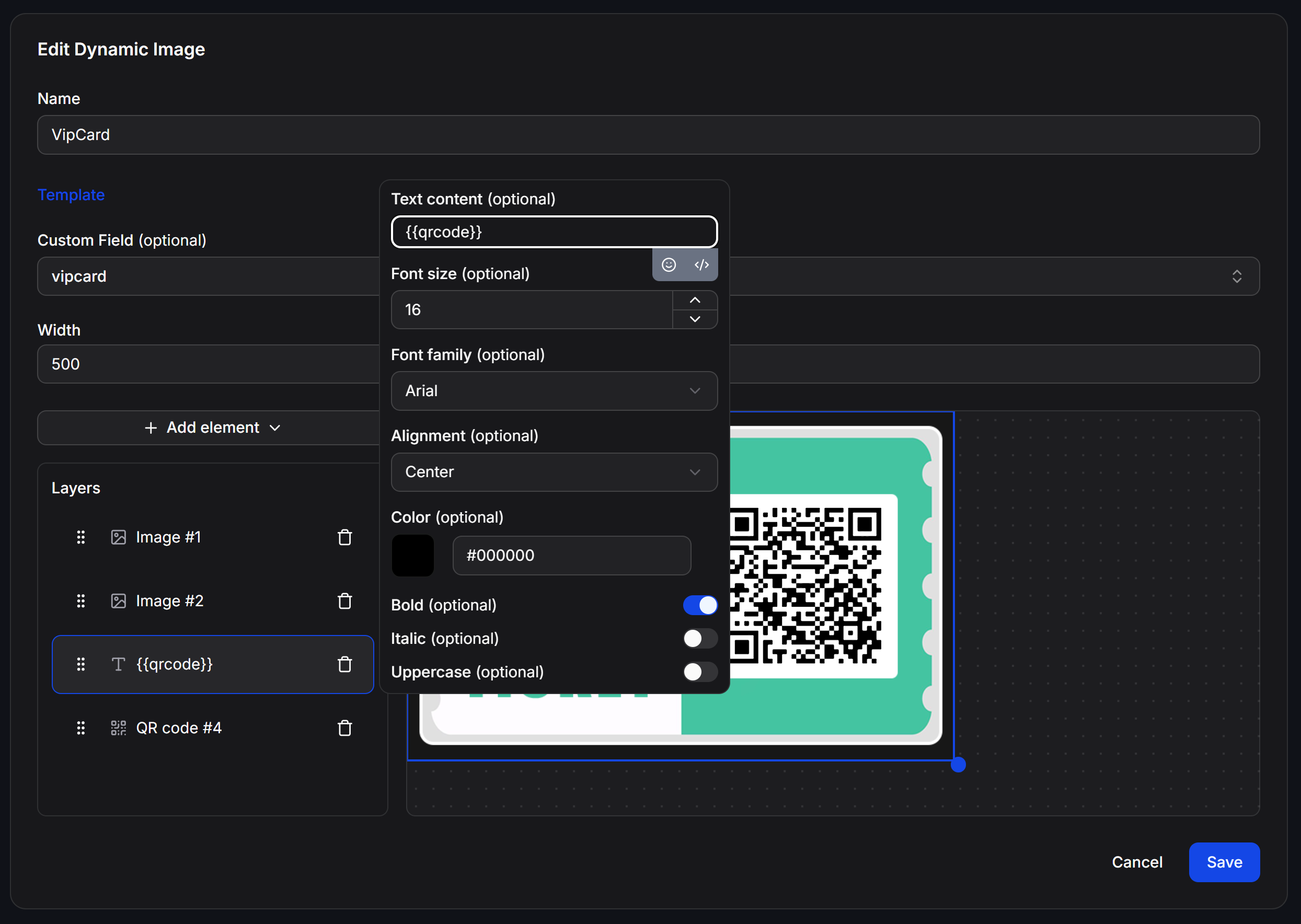 Dynamic Image Layer Text Config