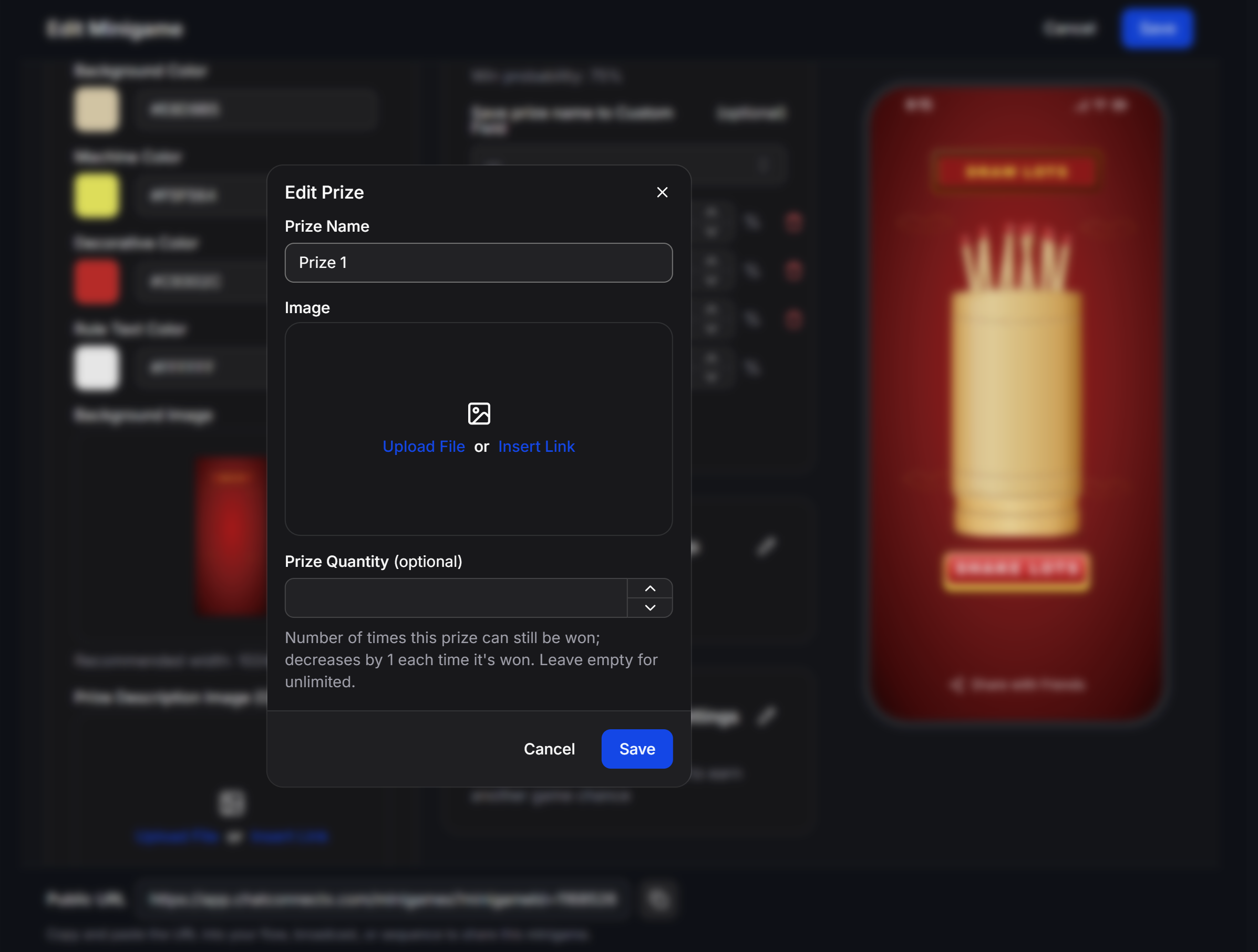 Draw Lots Edit Prize Modal