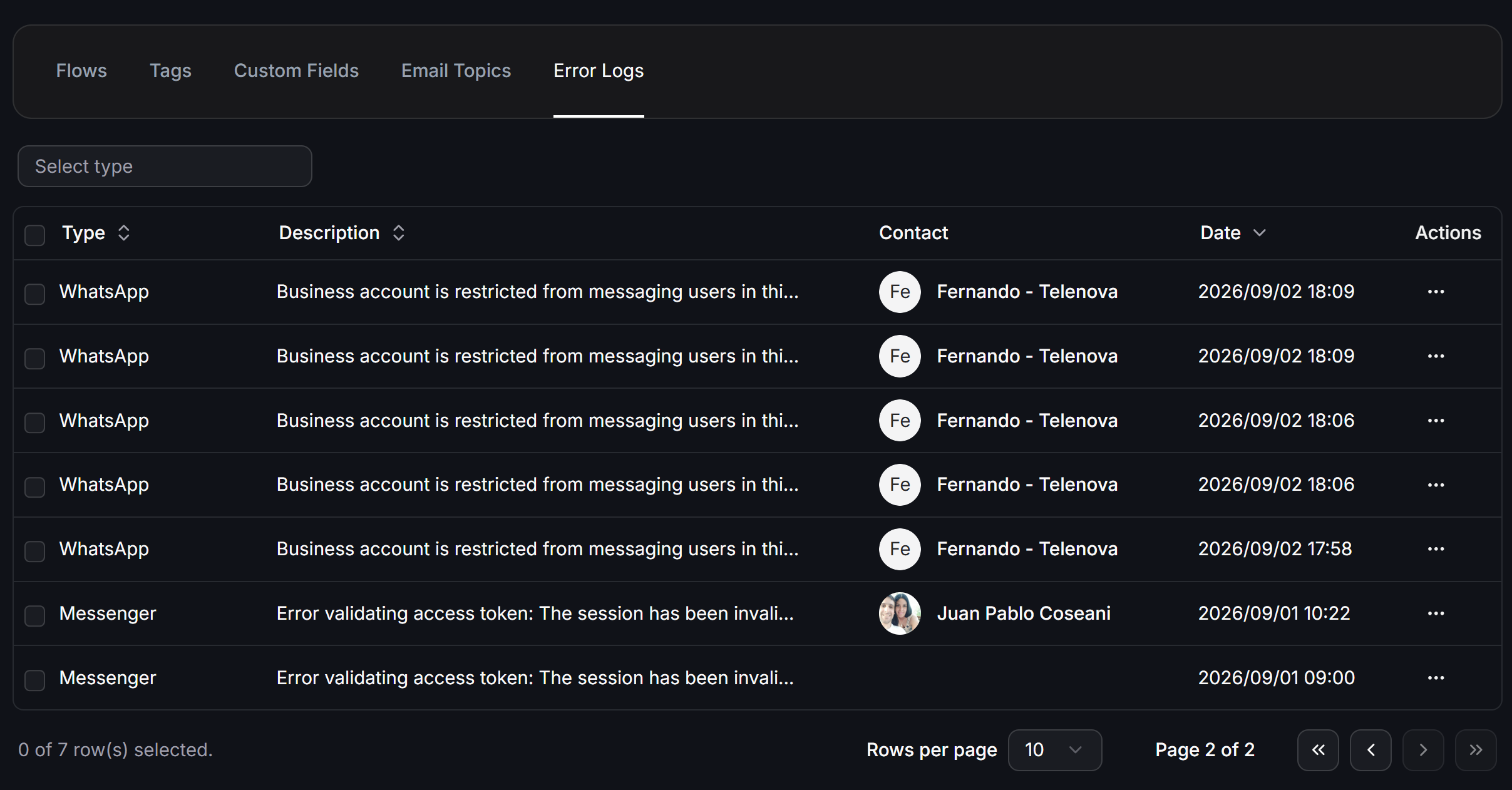 Error Logs Interface Details