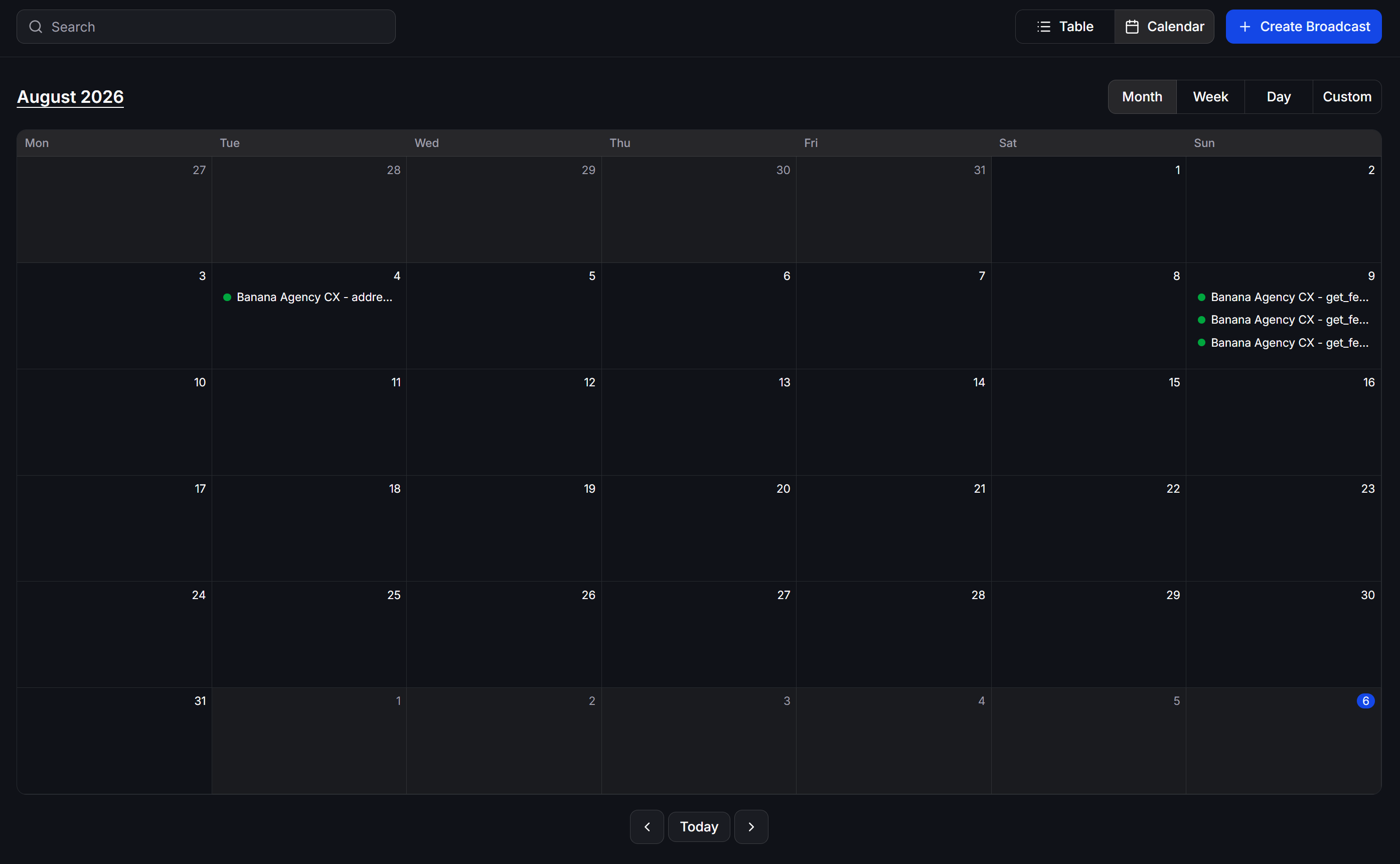 Broadcasts Calendar View