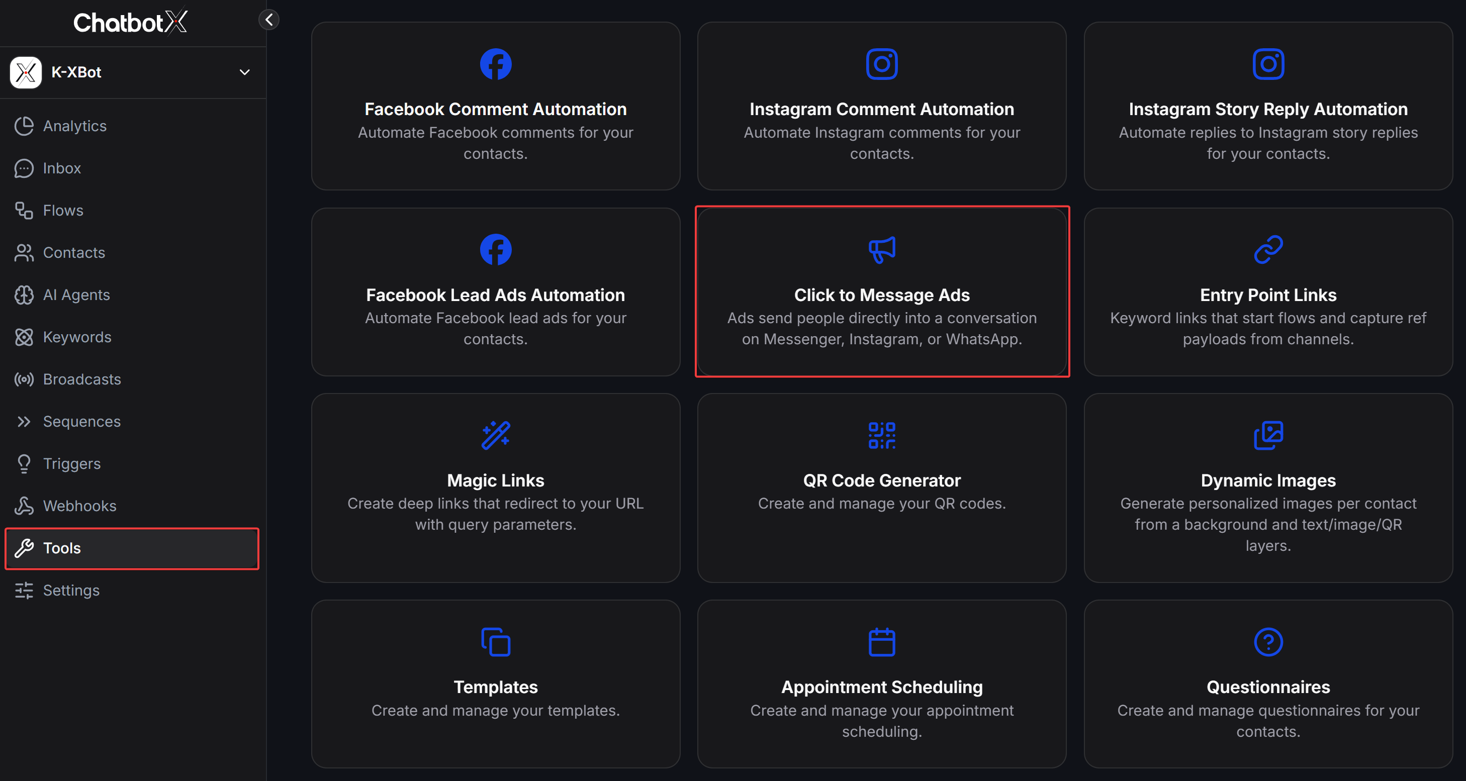 Tools Click To Message Ads Card