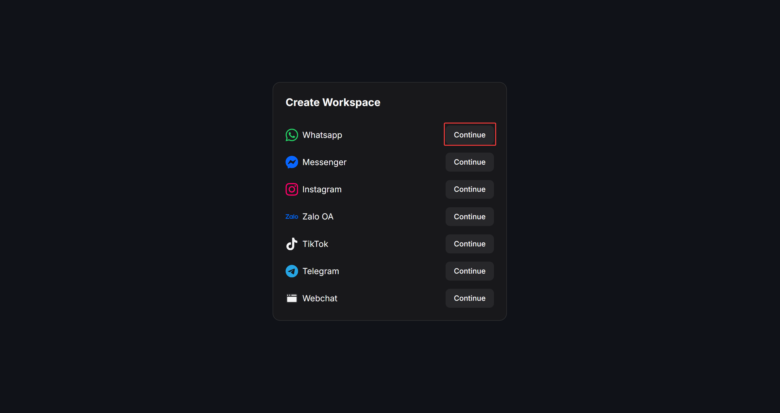 Whatsapp Coexistence Create Workspace