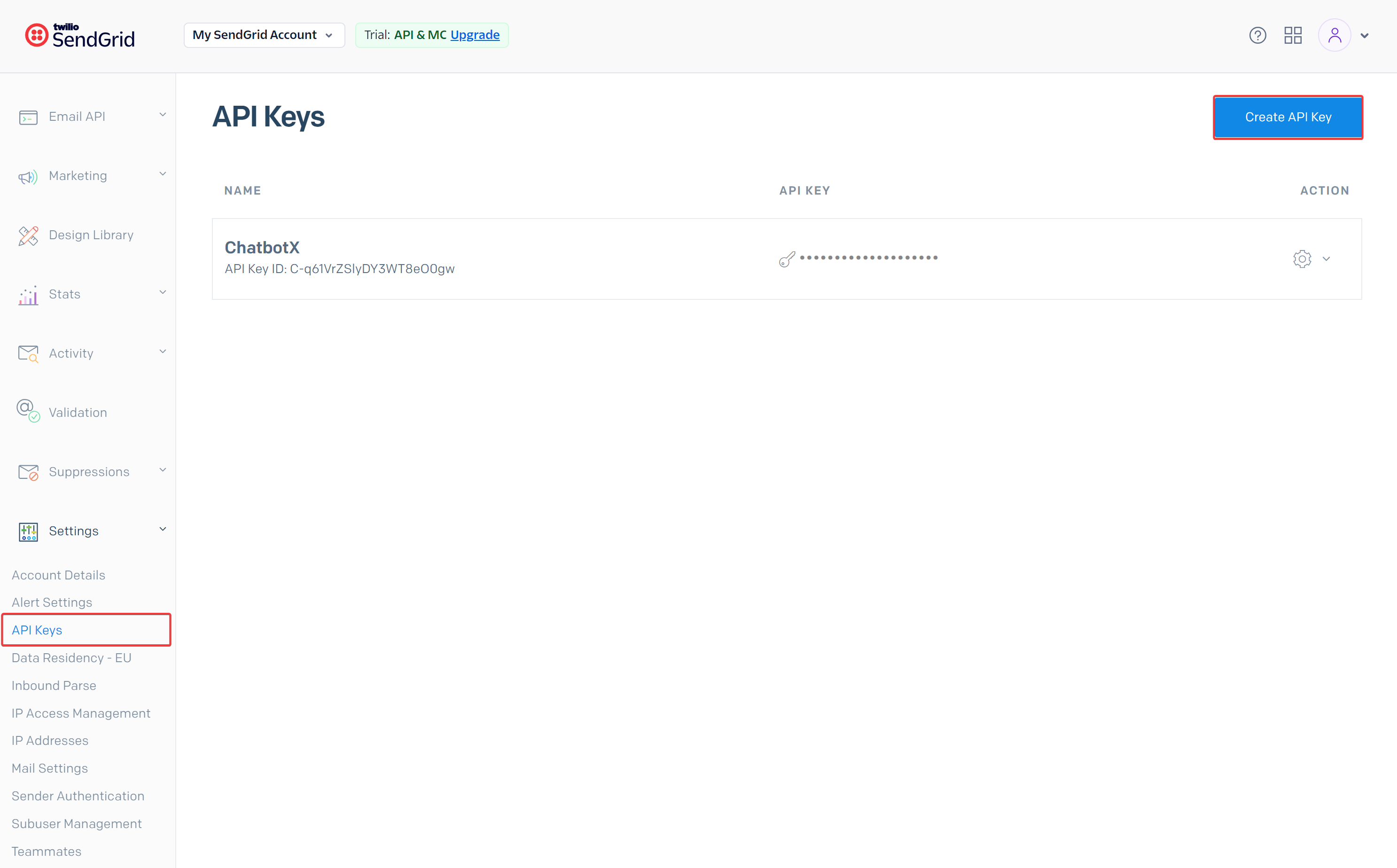 Create a SendGrid API Key with Marketing access