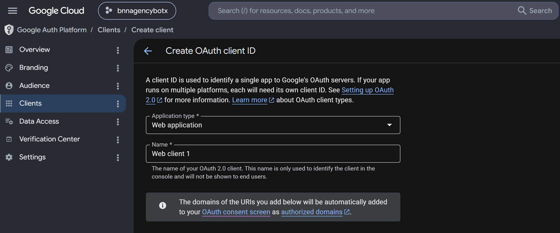 Chatbotx Whitelabel Google App Create Client