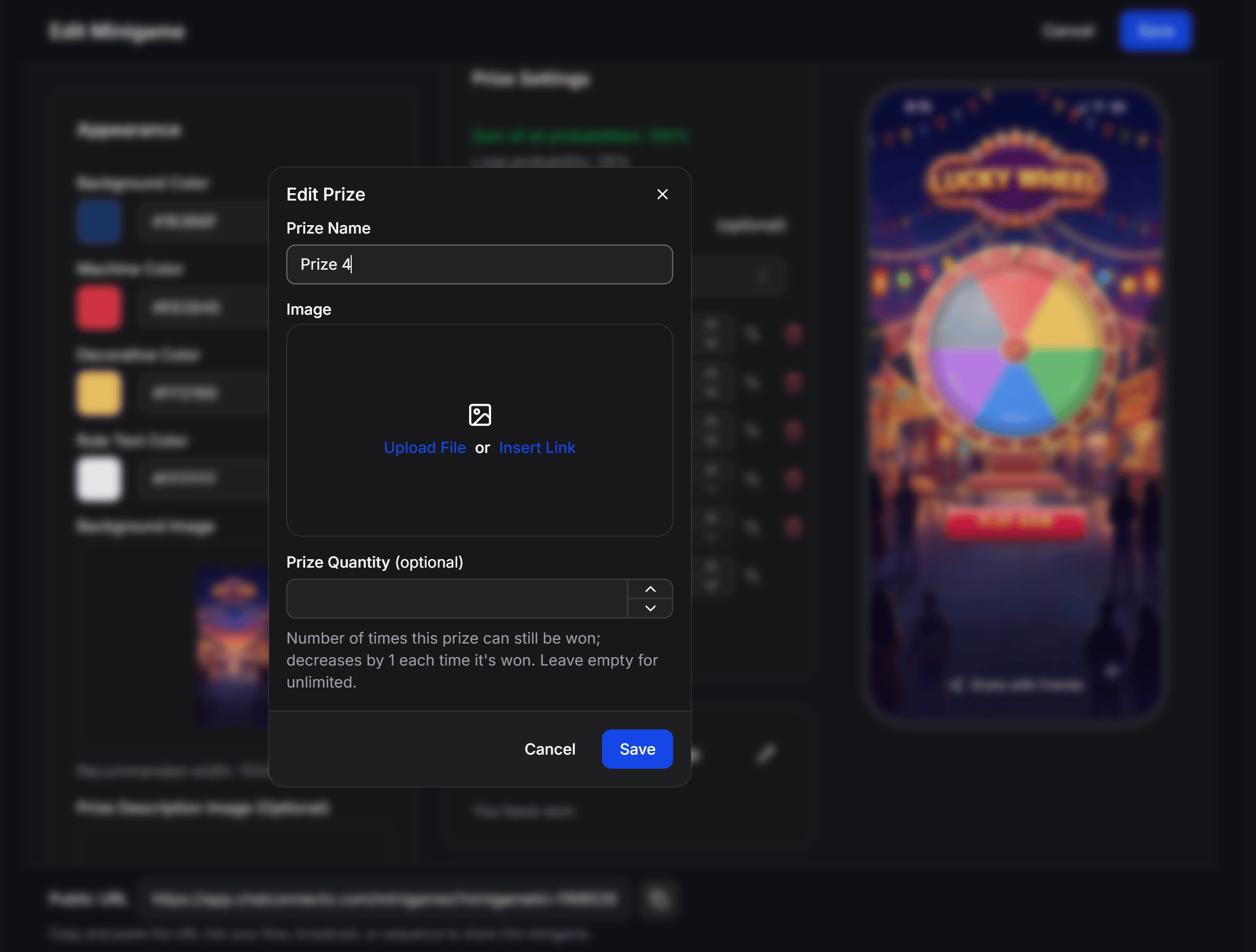Lucky Wheel Edit Prize Modal