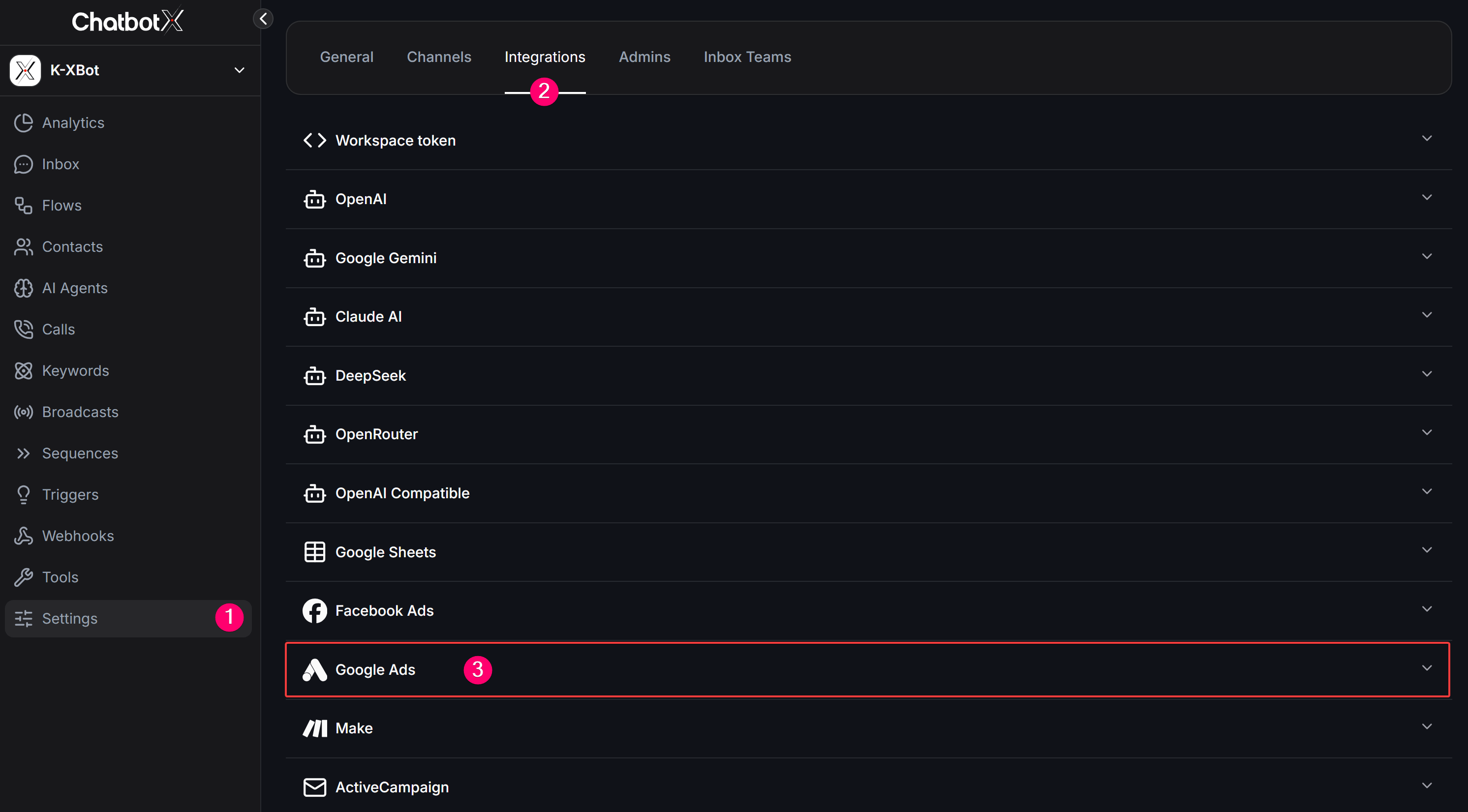 Google Ads Navigate Settings