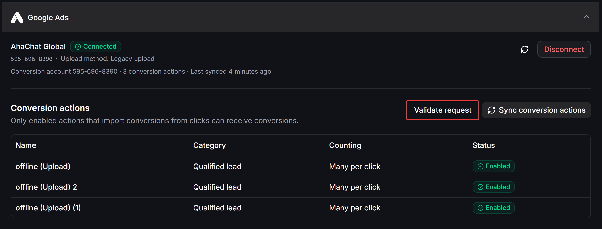 Google Ads Validate Request Entry