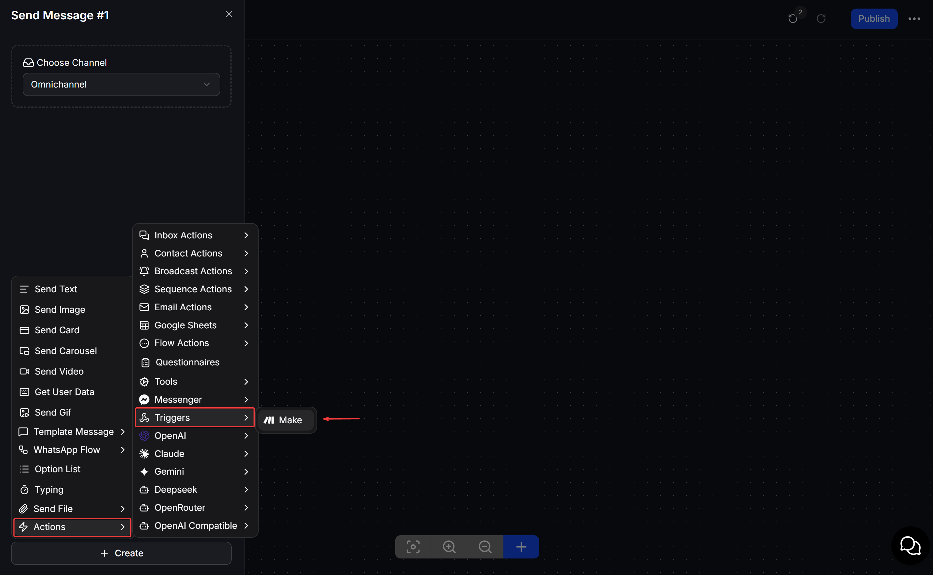 Add the Make action block in ChatbotX Flow Builder