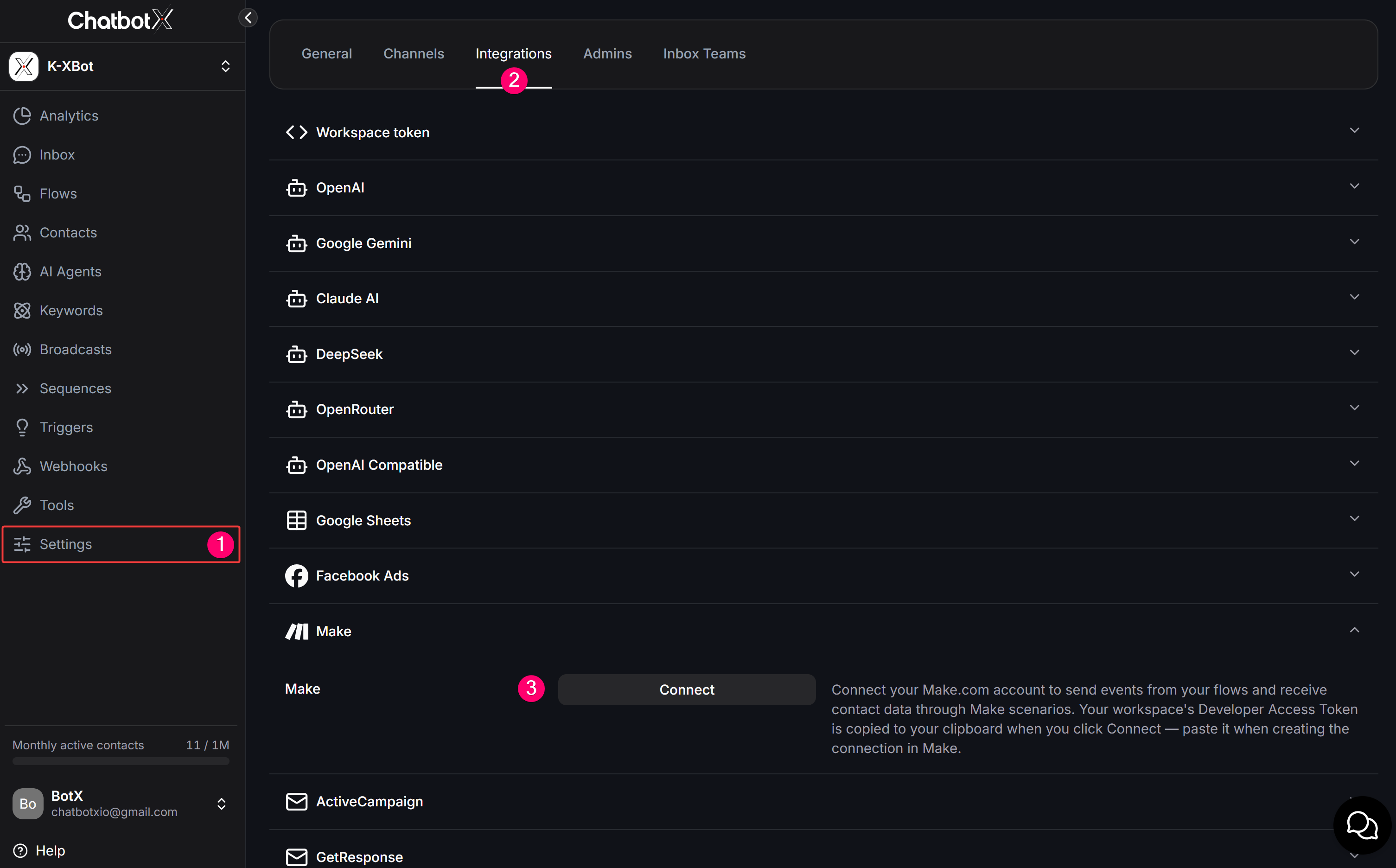 Open the ChatConnectX app from the Make integration