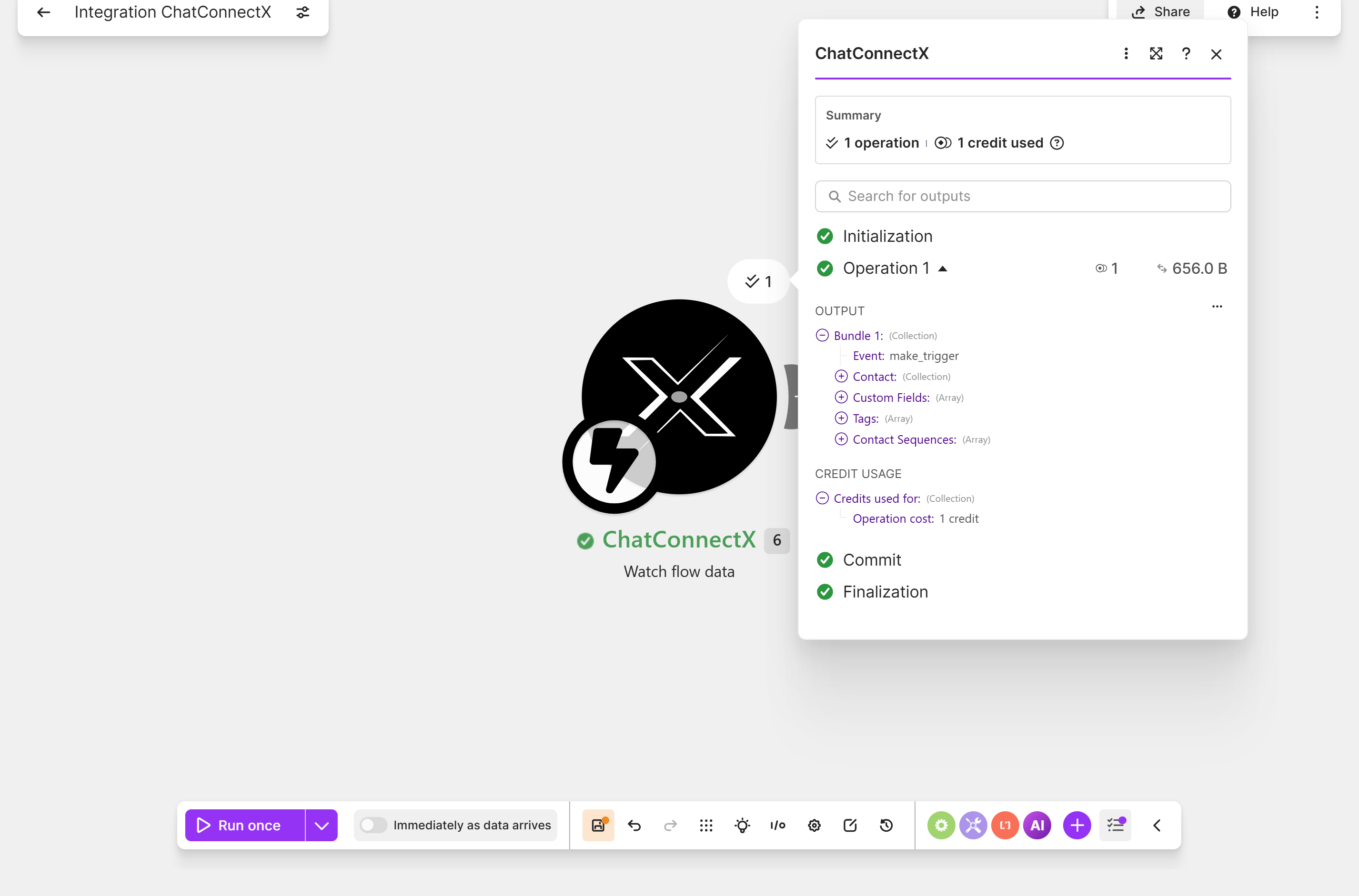 Inspect sample ChatConnectX output in Make