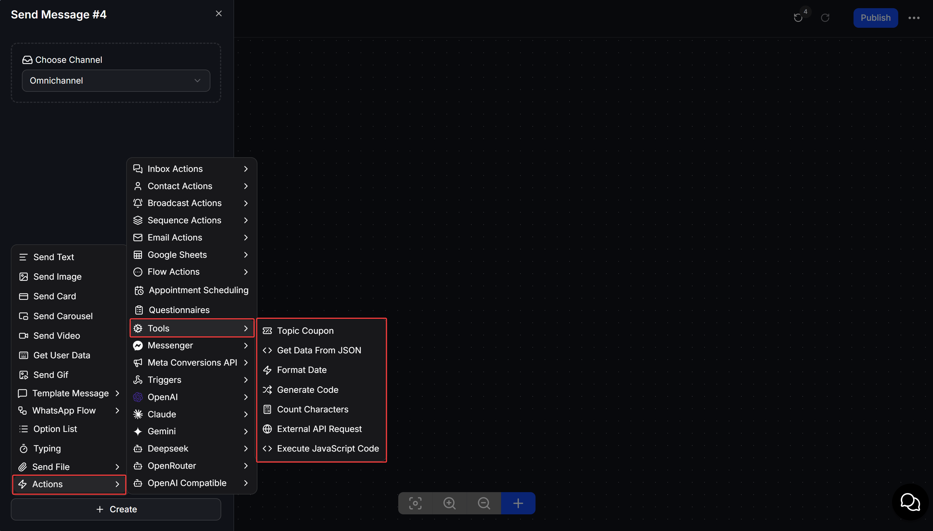 Open Tools actions in the Perform Action menu