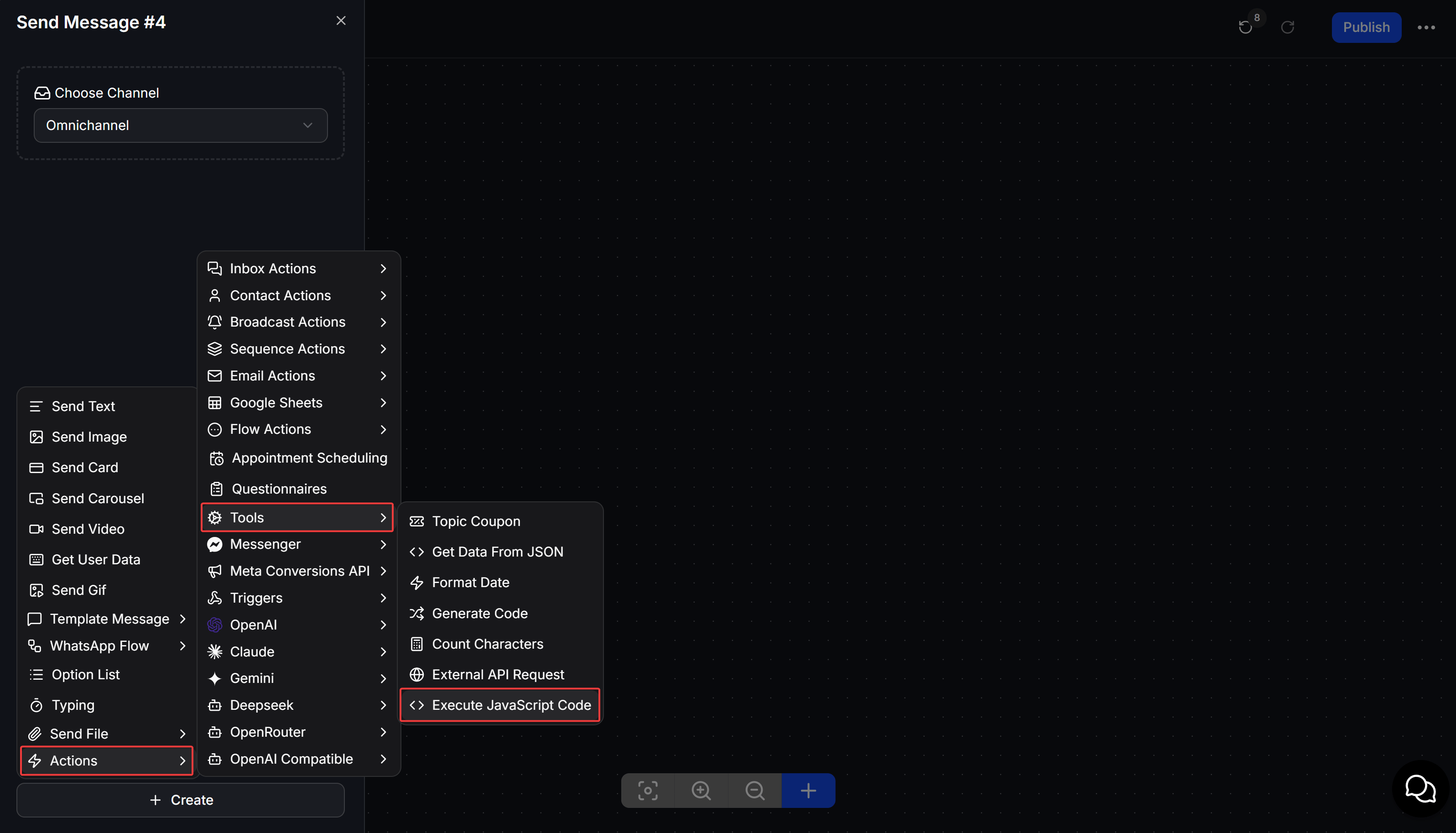 Select Execute JavaScript Code from the Tools actions menu