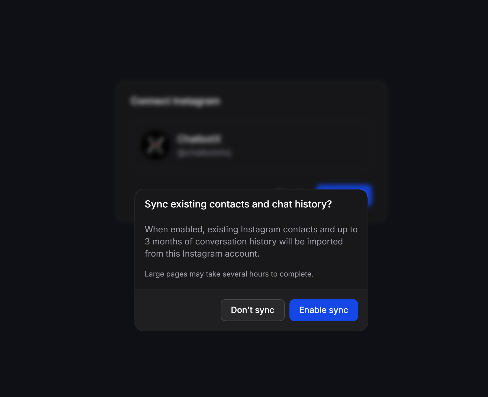 ChatbotX Instagram sync contacts and chat history