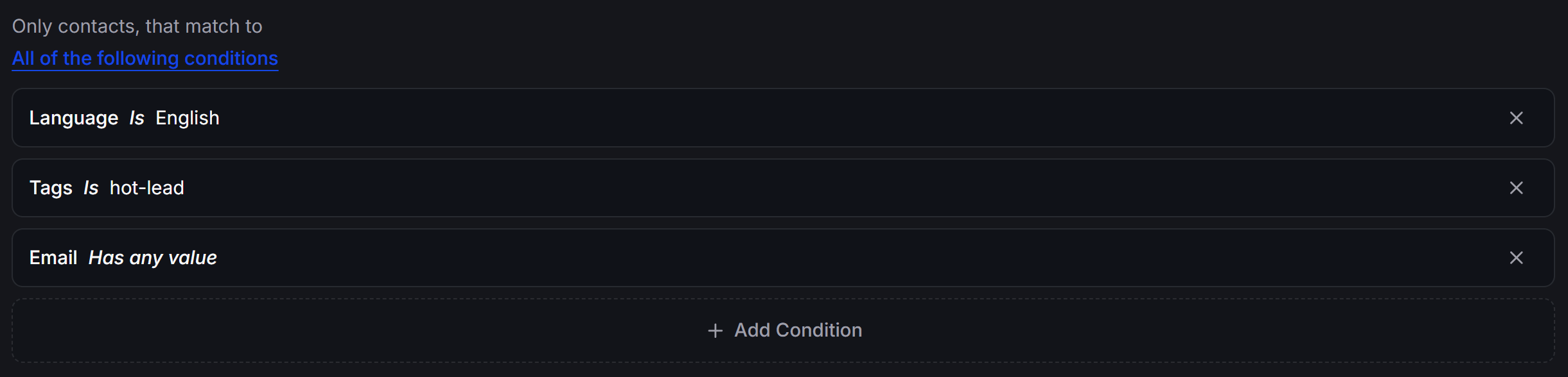 Chatbotx Contacts Filter Example Conditions
