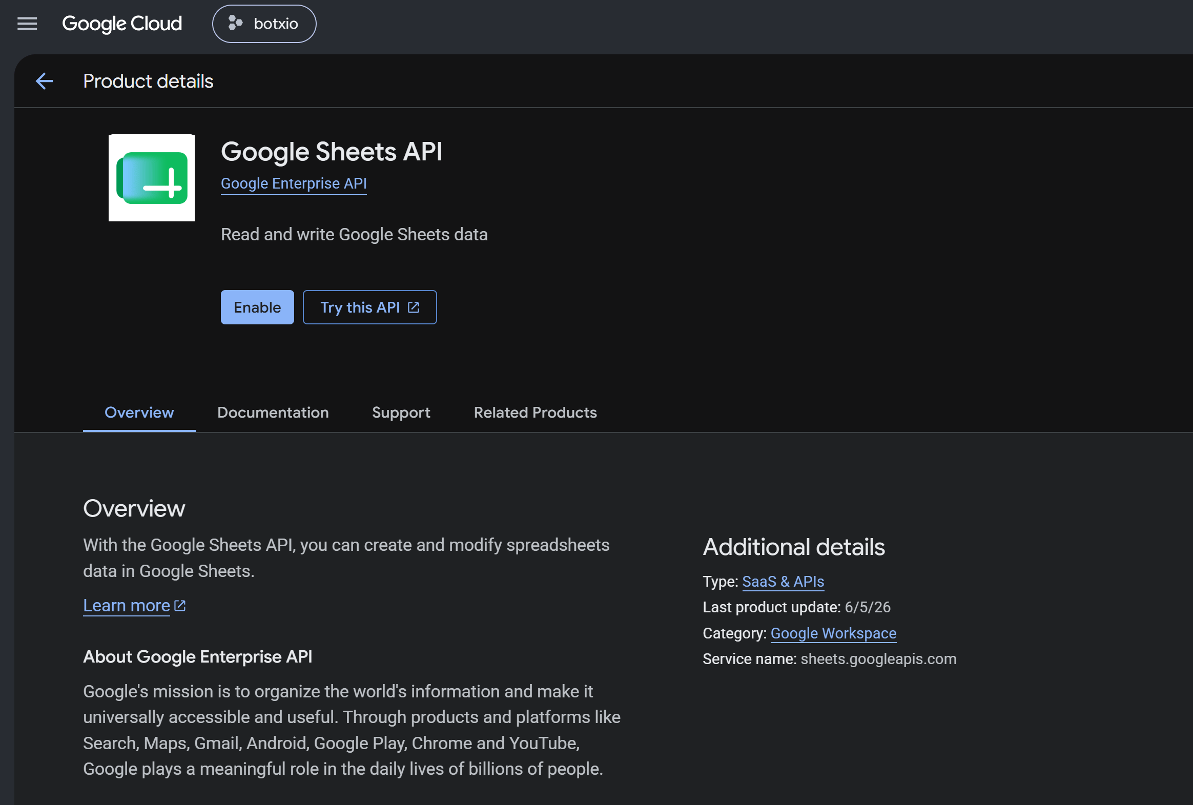 Google App Enable Api