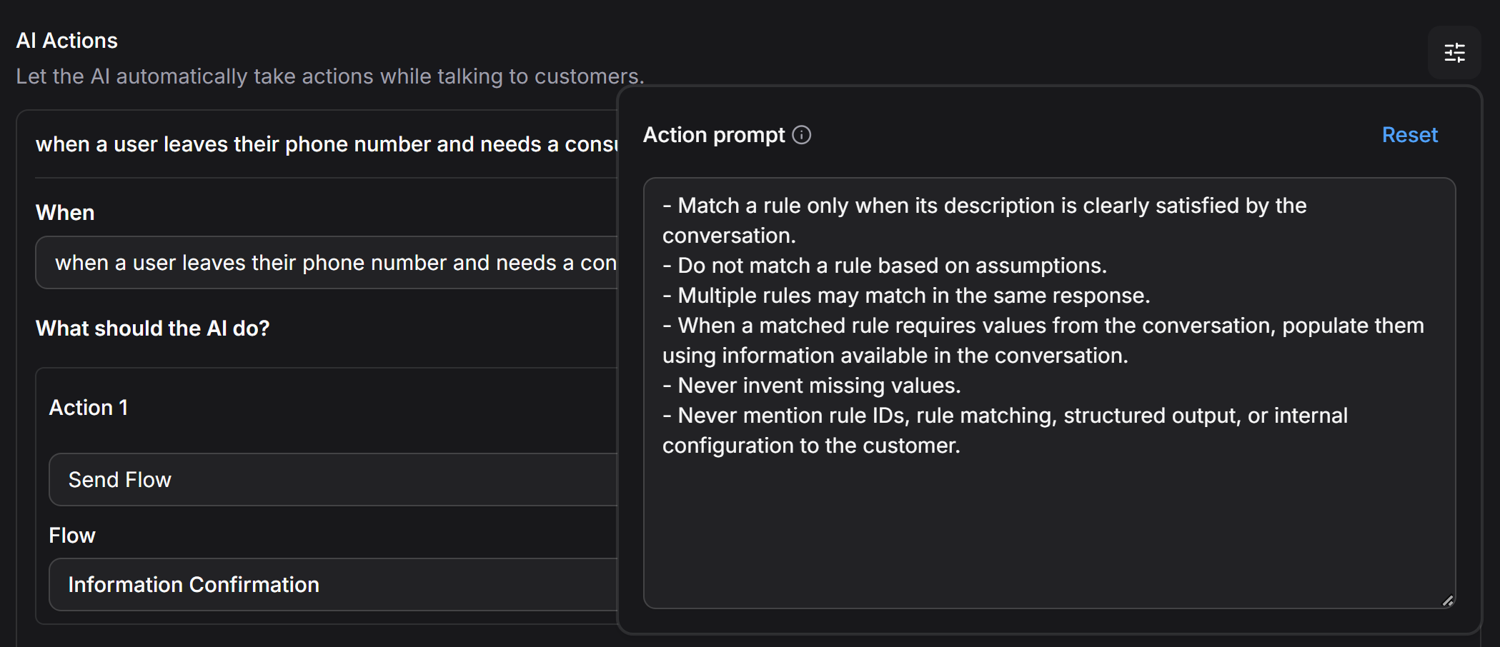 AI Agent Action Prompt Settings