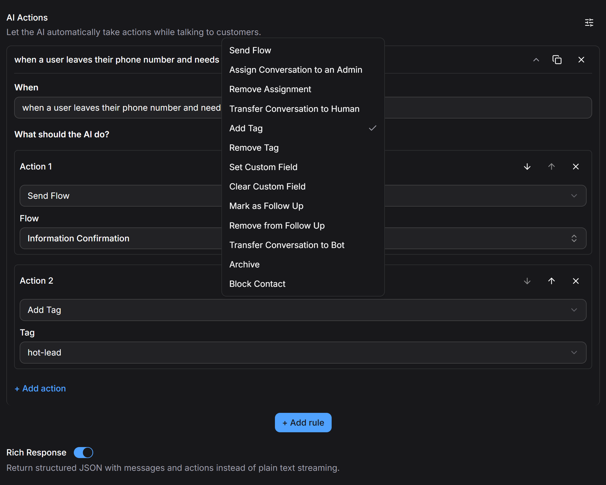 AI Agent Actions Configuration