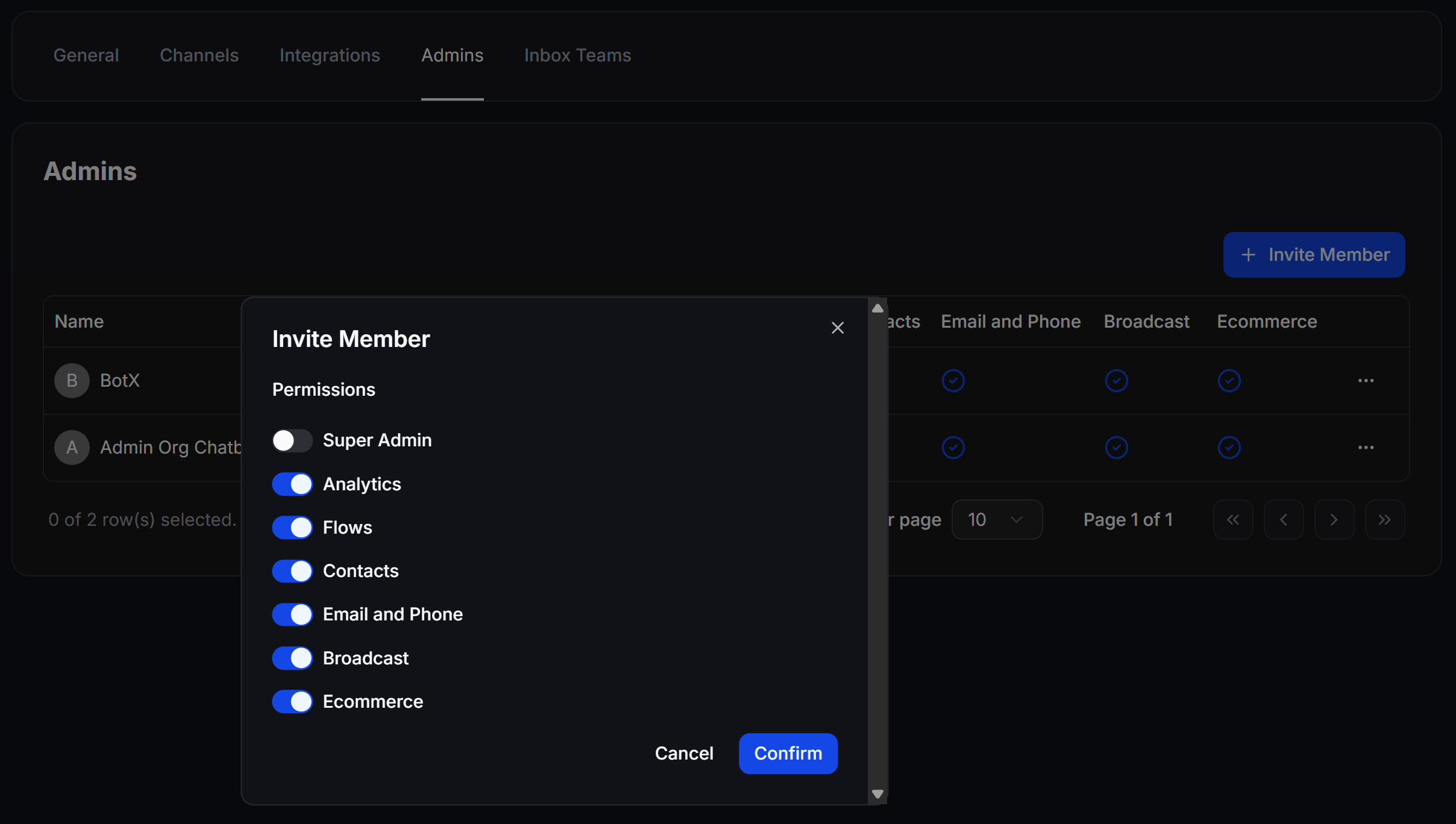 Chatbotx Settings Invite Custom Permissions