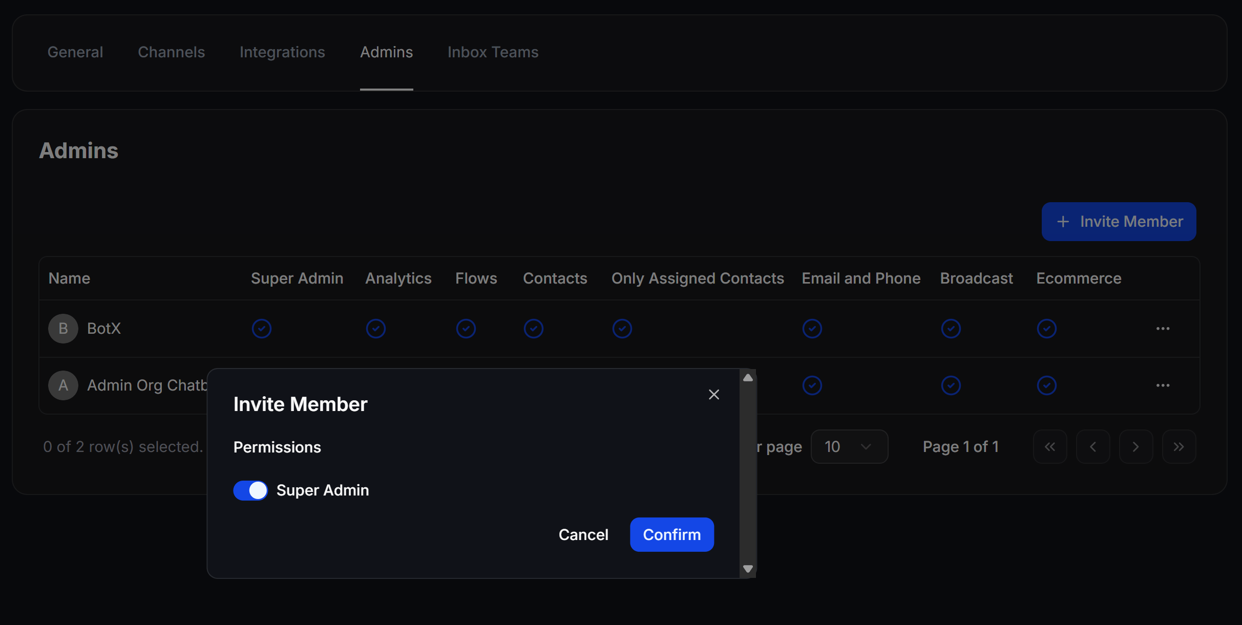 Chatbotx Settings Invite Super Admin