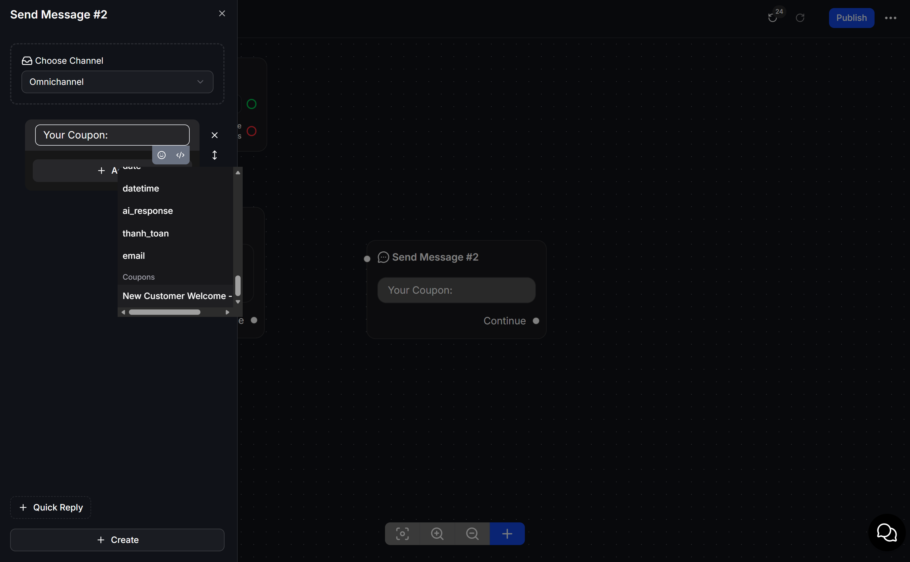 Insert a Coupon property into a Send Text block