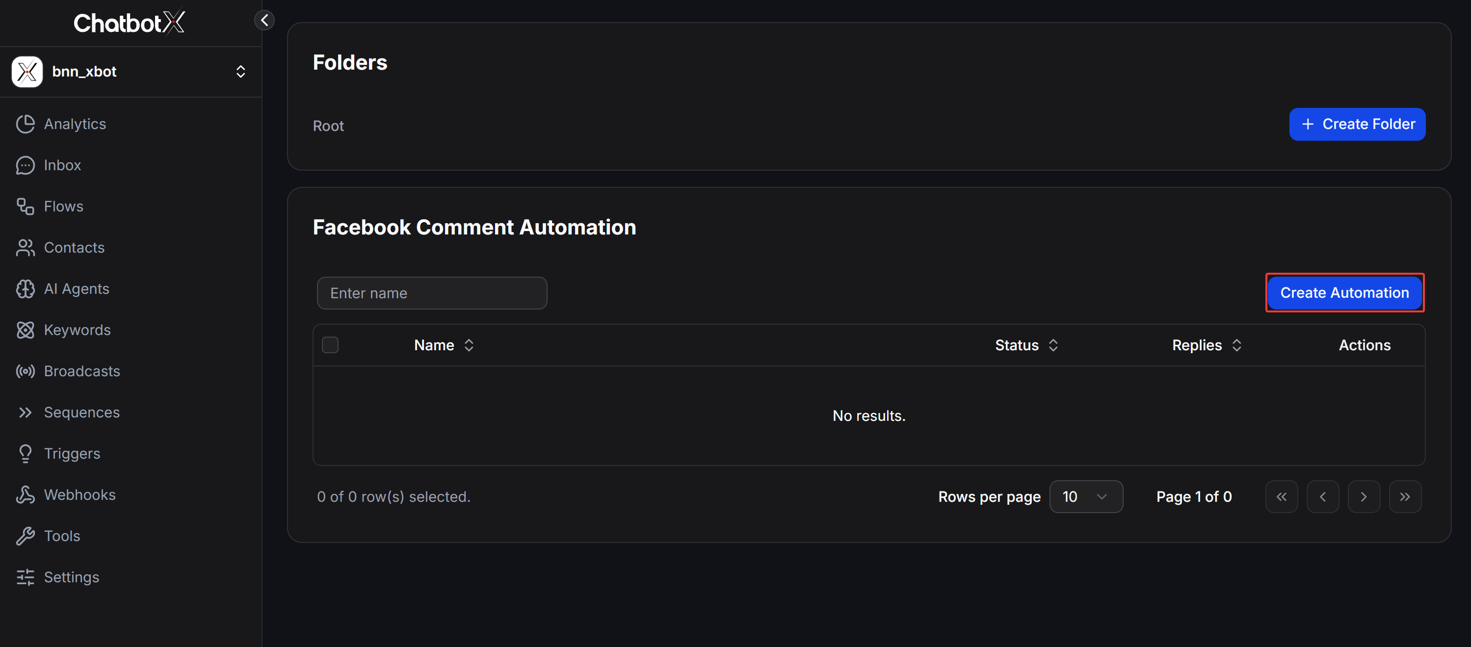 Chatbotx Facebook Comment Automation List