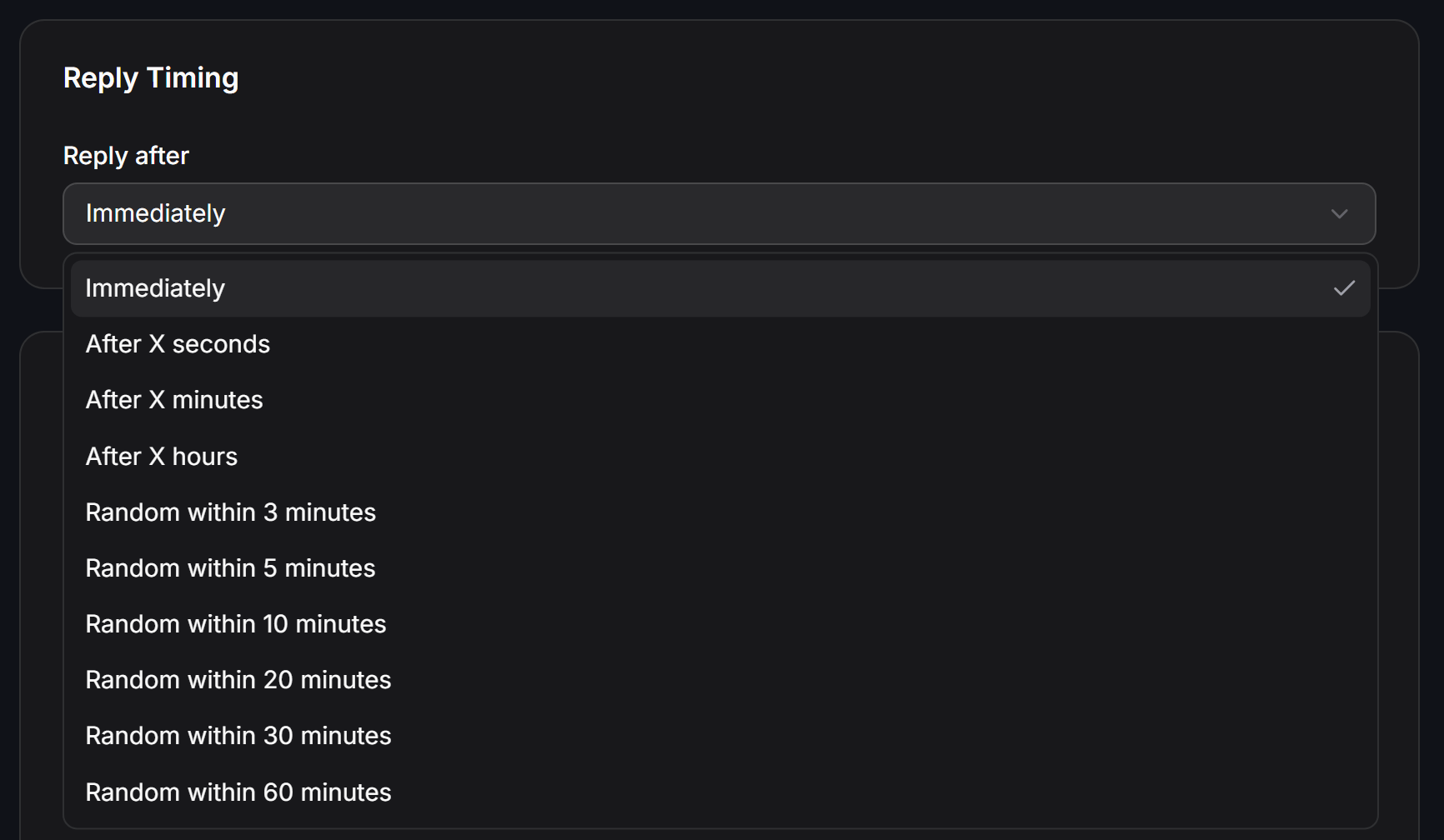 Chatbotx Facebook Comment Reply Timing Dropdown
