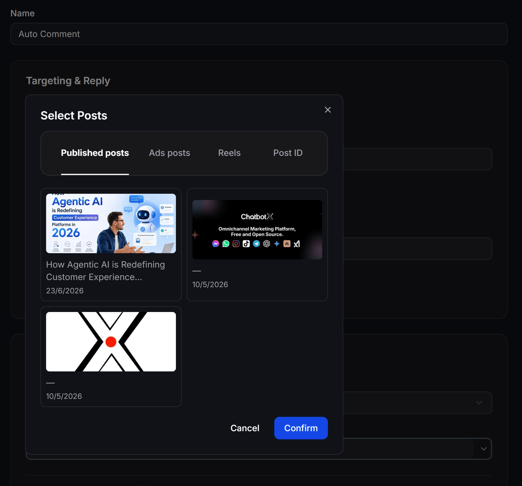 Chatbotx Facebook Comment Select Posts