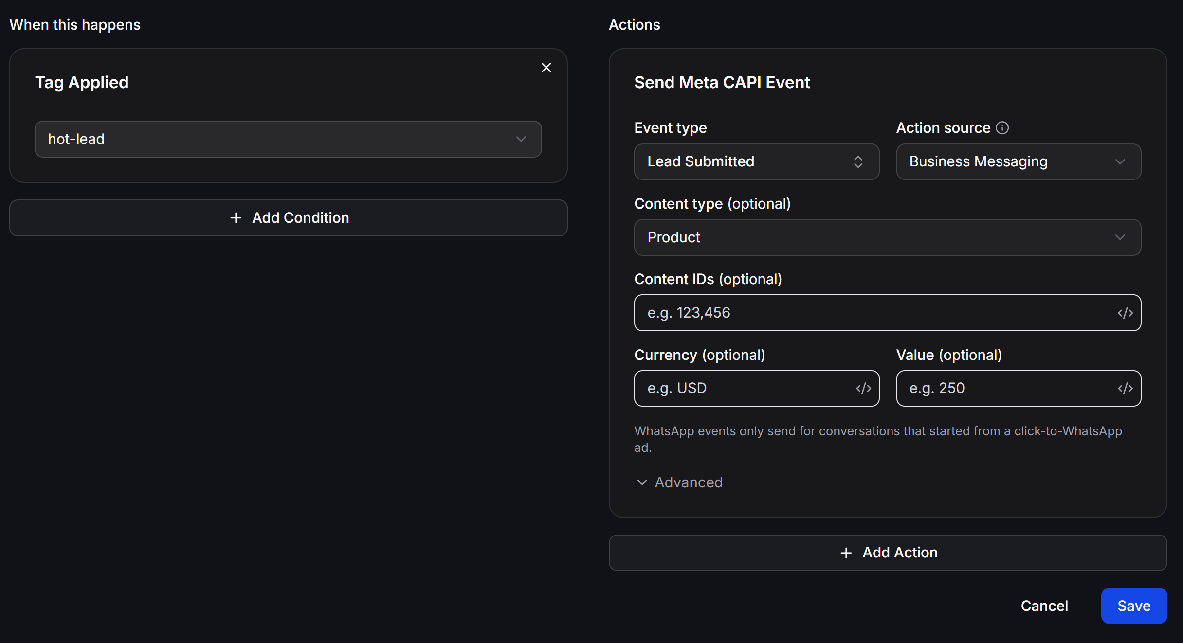Meta Capi Trigger Action Configuration