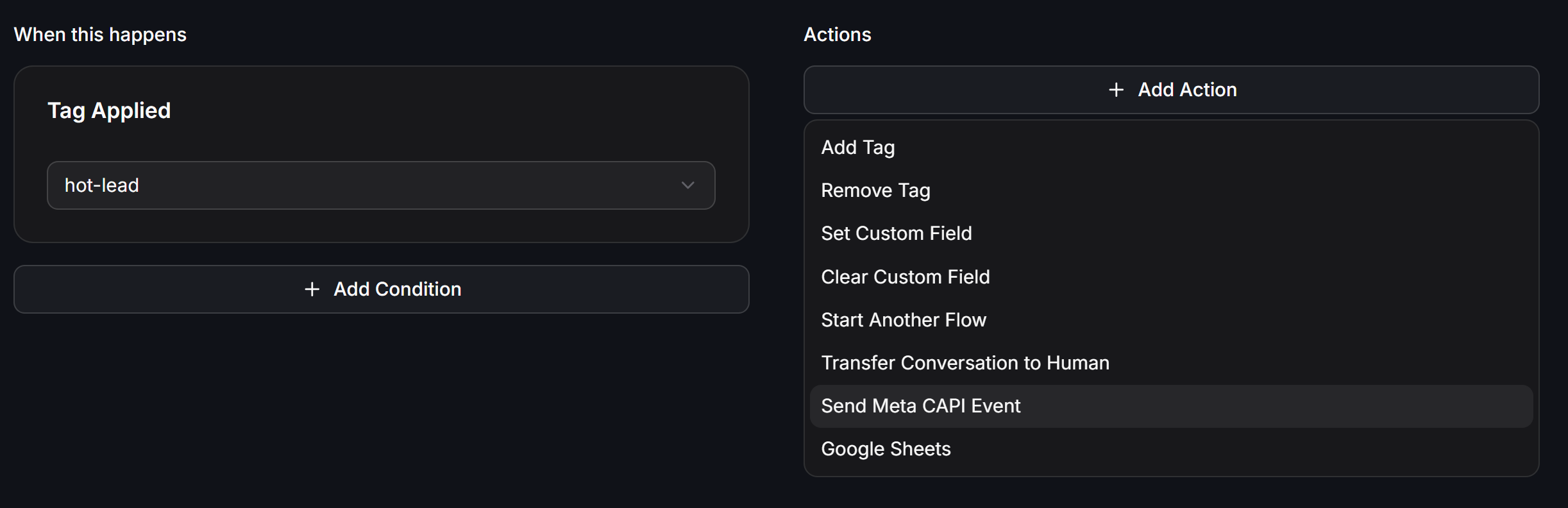 Meta Capi Trigger Select Action