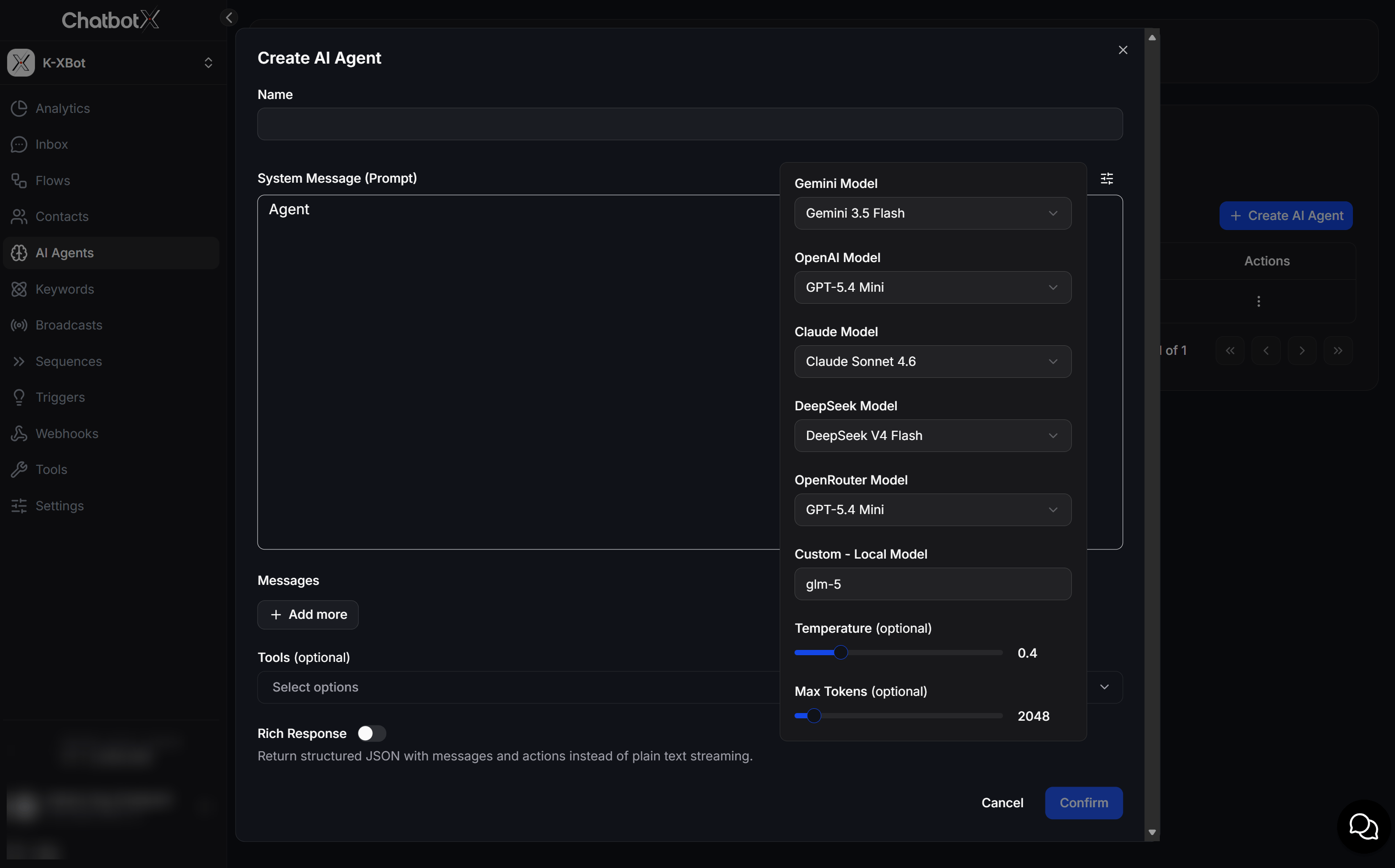 Chatbotx Ai Agents Configure Llm Models