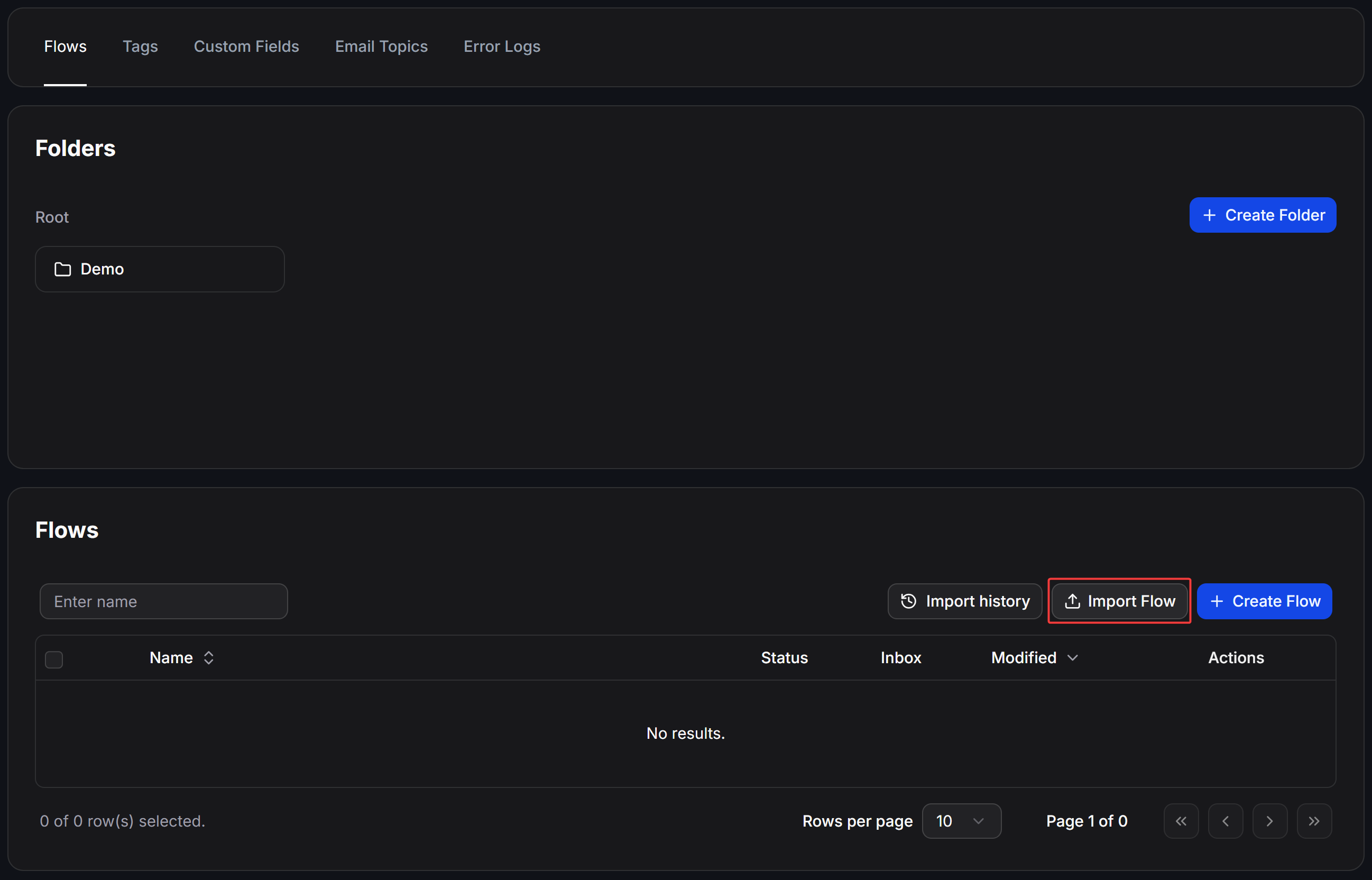 Import a Flow from the Flows page