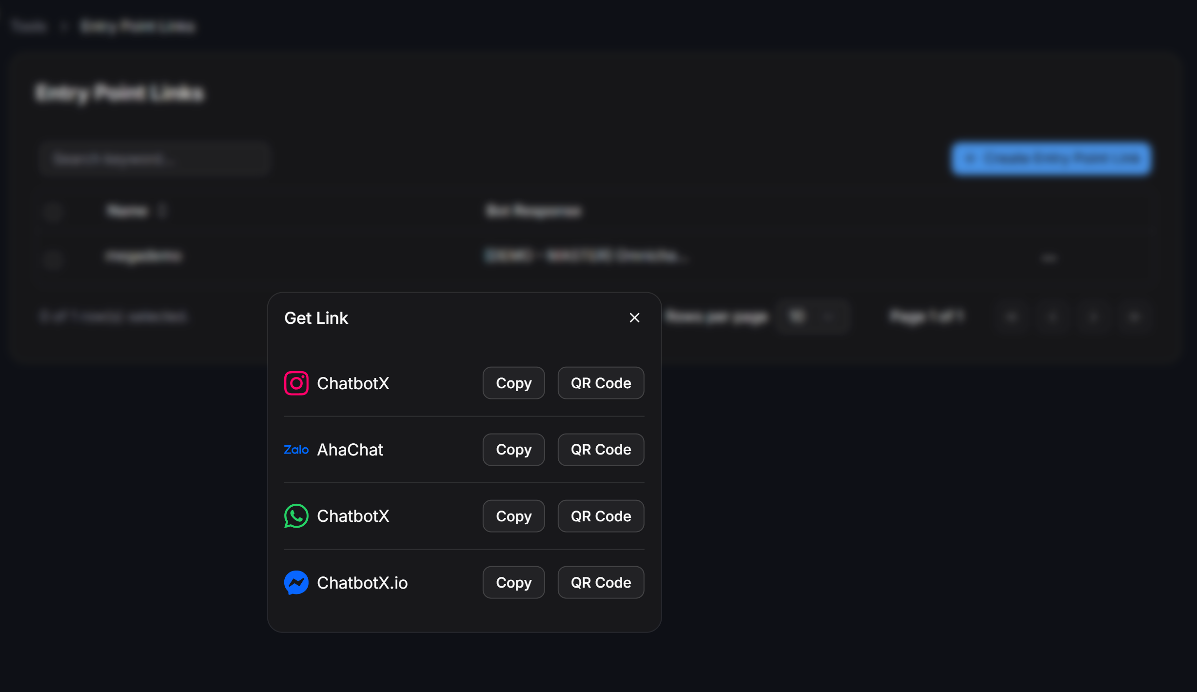 Entry Point Links Get Link Modal