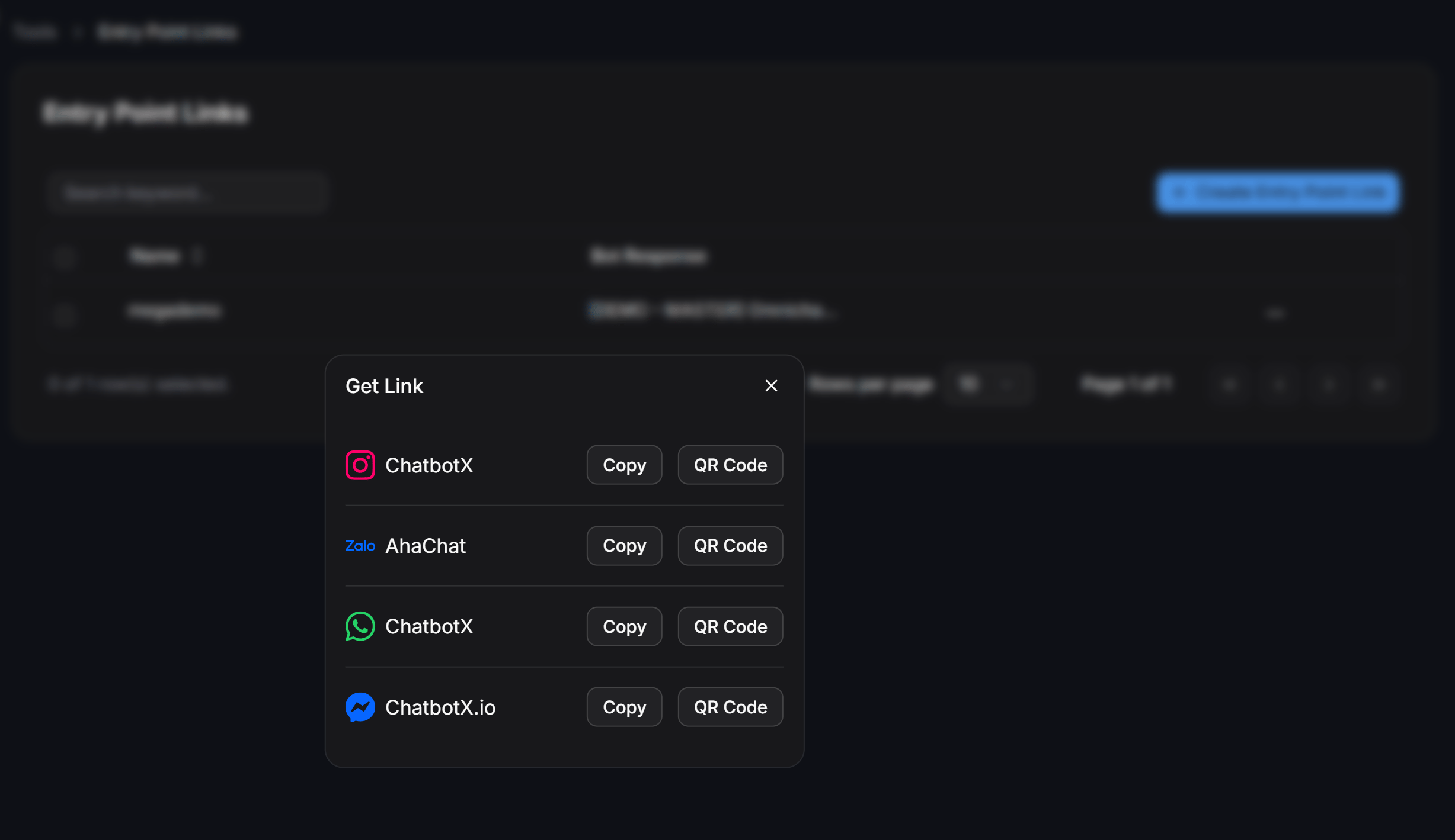 Entry Point Links Get Link Modal