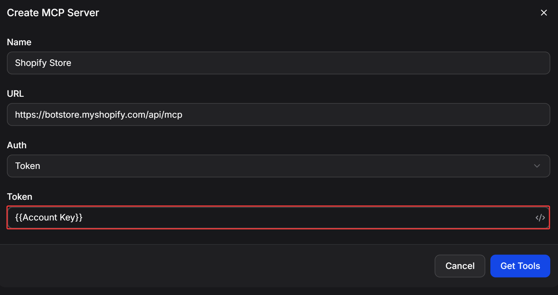 Chatbotx Create Mcp Server Token Bot Field