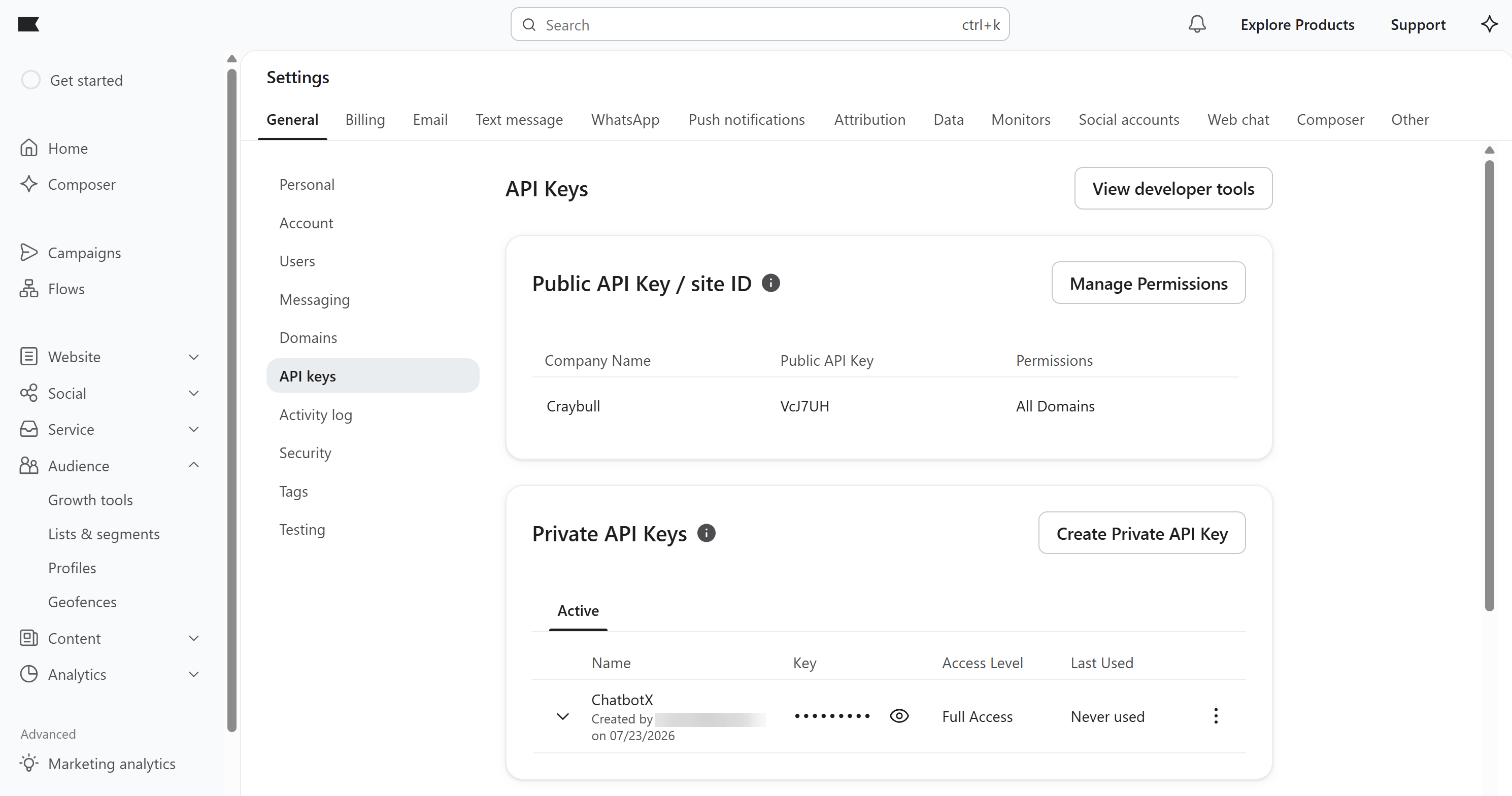 Create a Klaviyo Private API Key