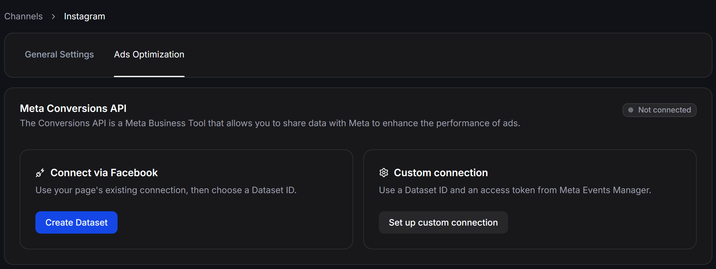 Meta Capi Instagram Create Dataset Options