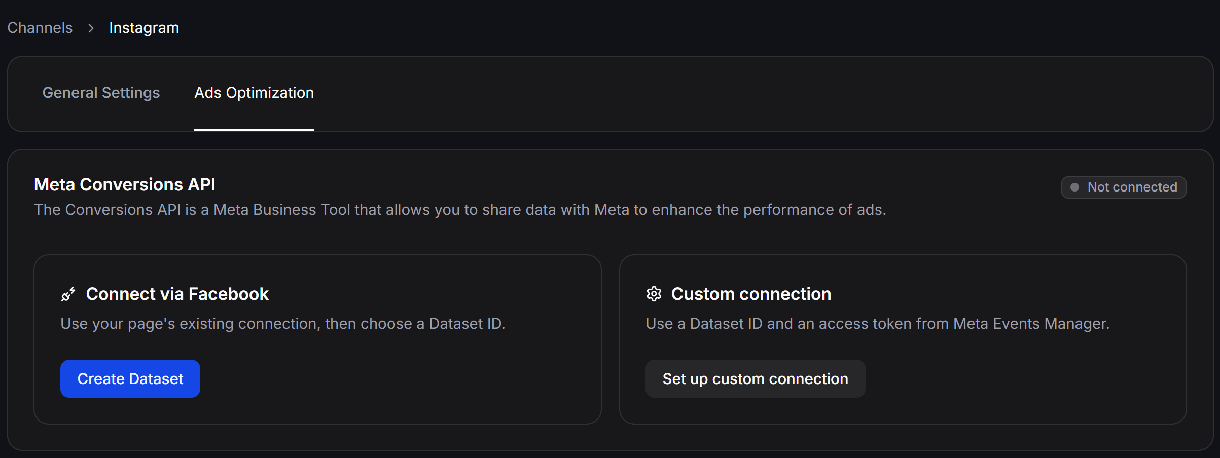 Meta Capi Instagram Create Dataset Options