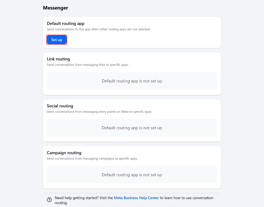 Default routing app setup button