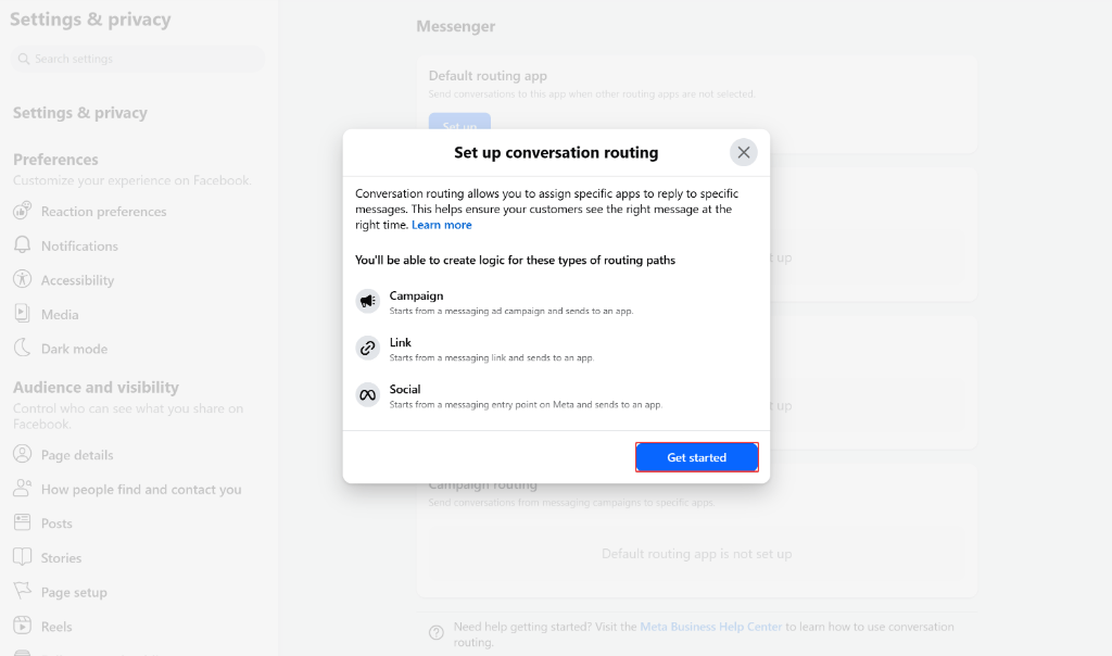 Get started dialog