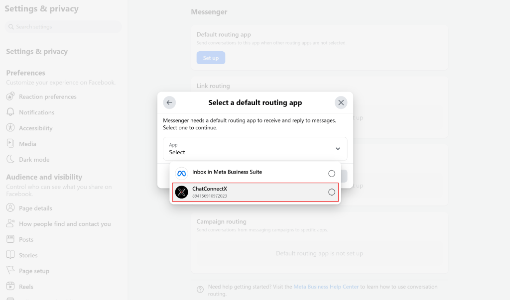 Select ChatConnectX default app