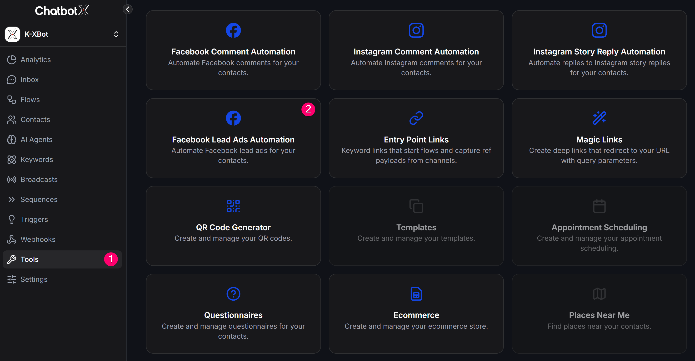 Open Facebook Lead Ads Automation from the Tools page