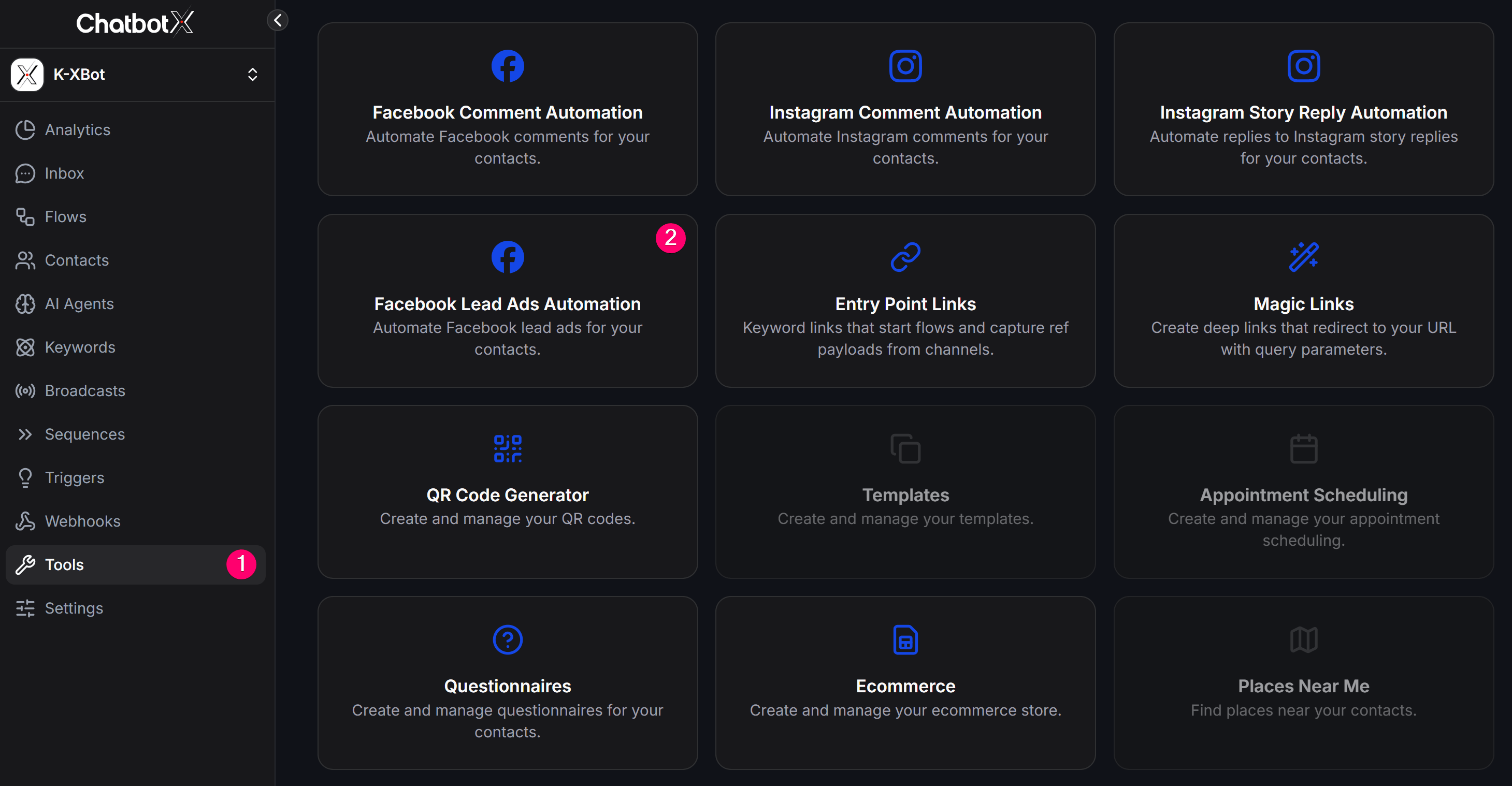 Open Facebook Lead Ads Automation from the Tools page