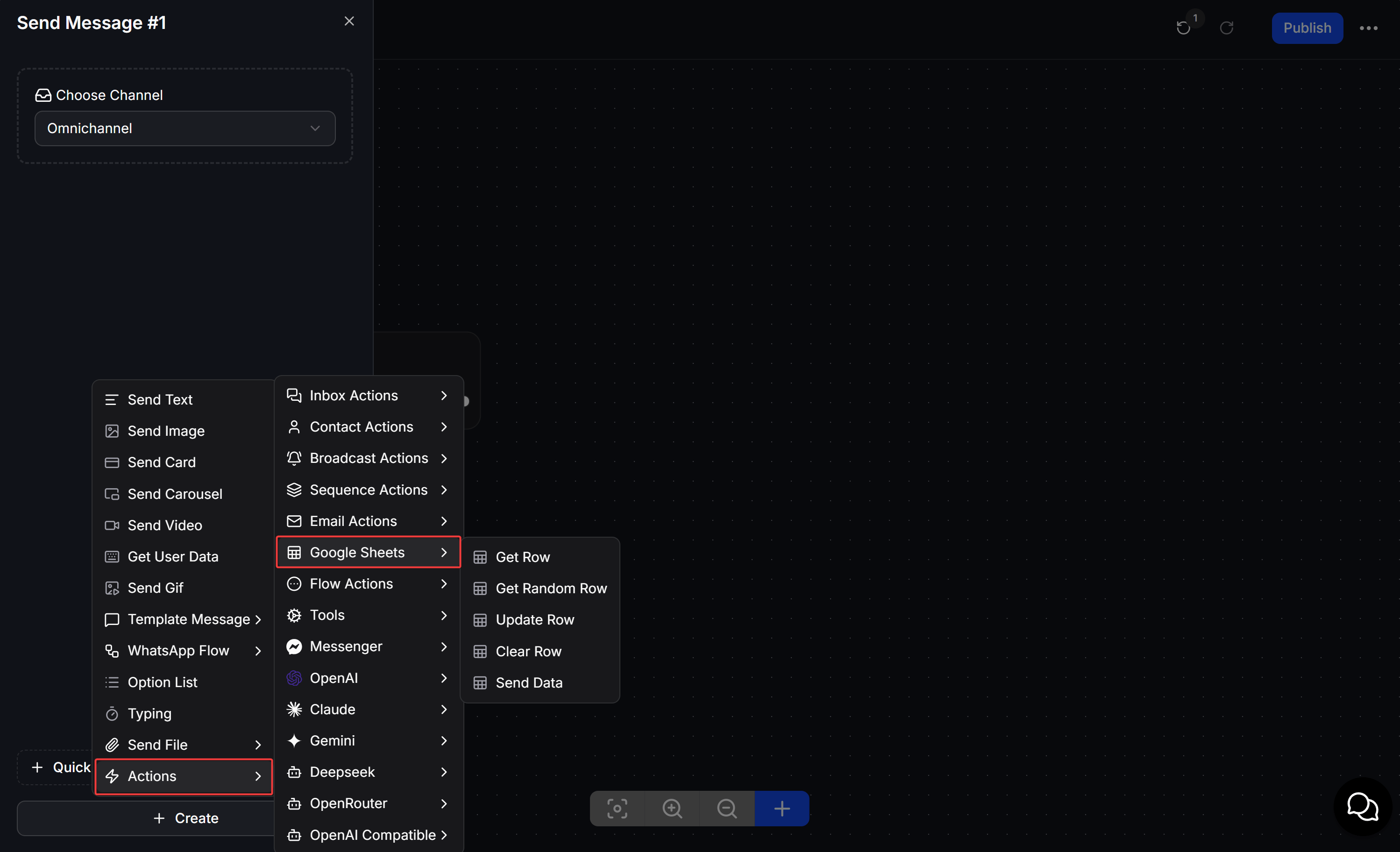 Google Sheets Actions Menu