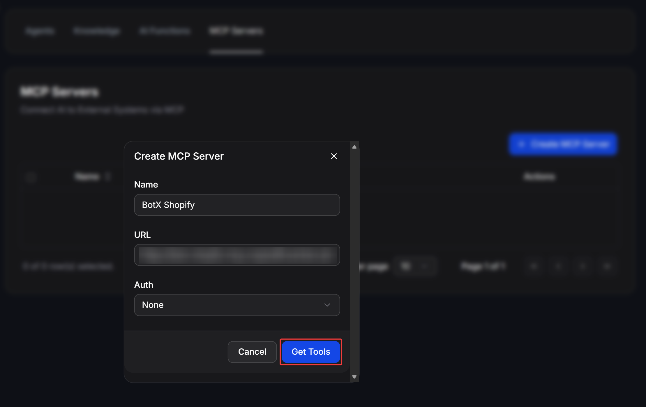 Create MCP Server Modal And Get Tools