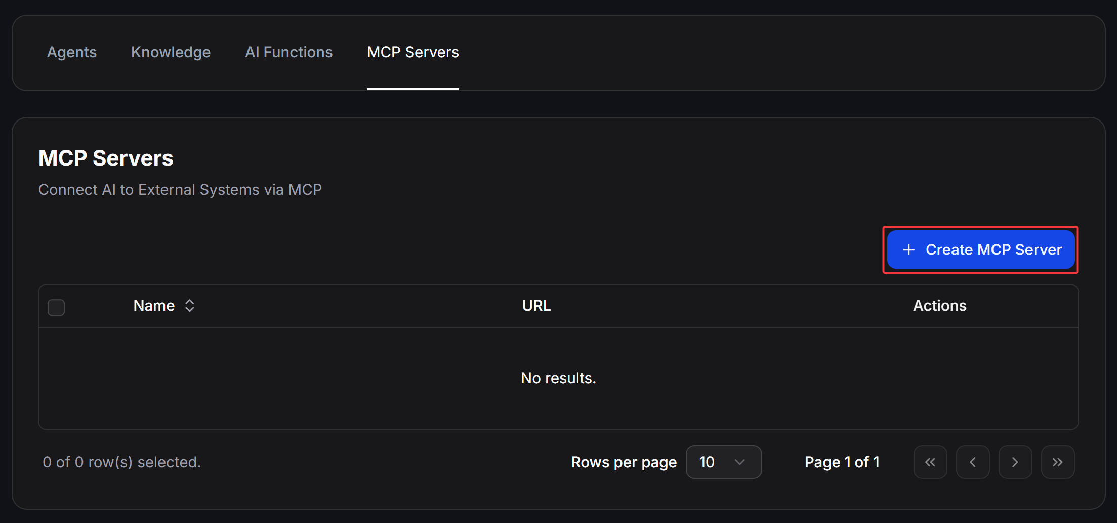 Click Create MCP Server In ChatbotX