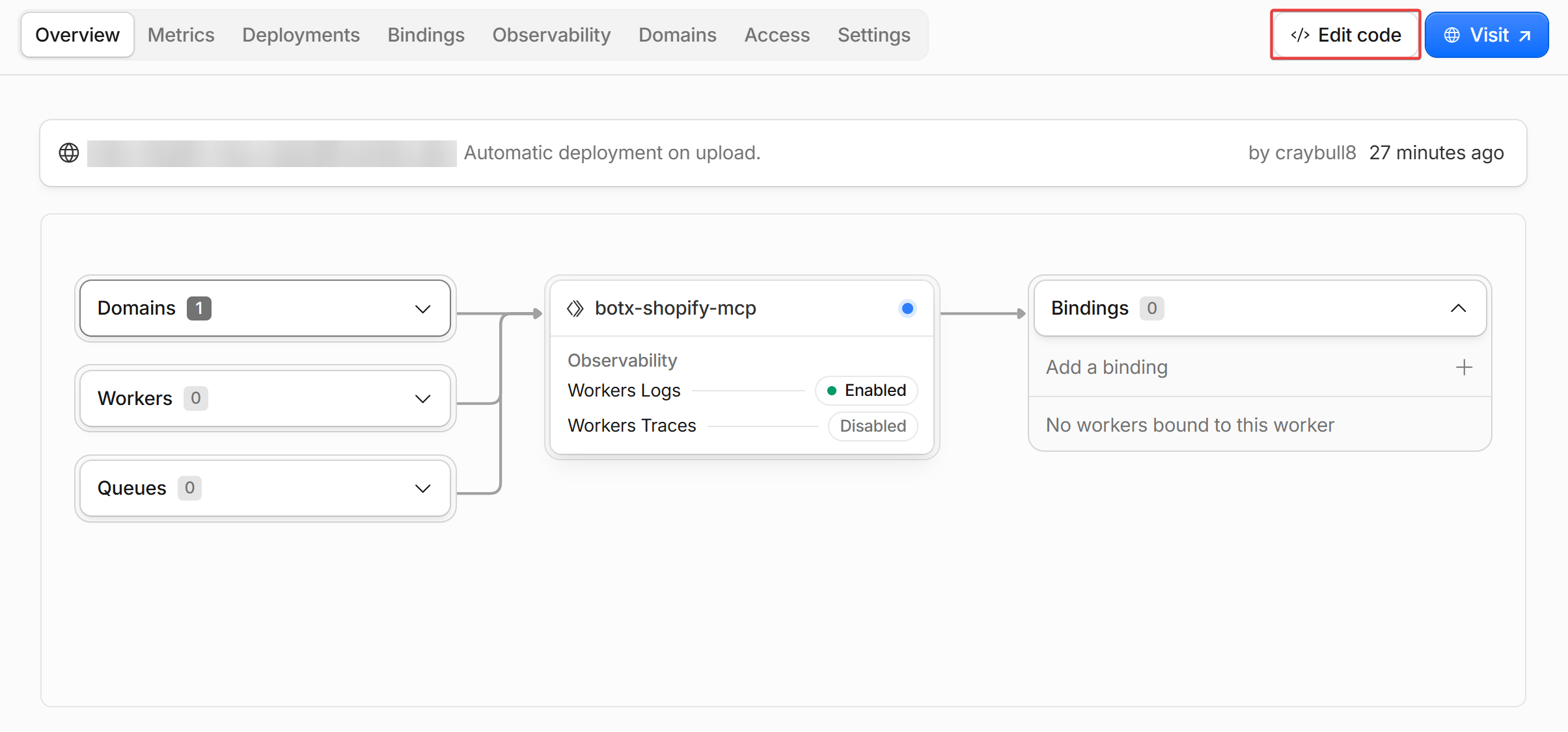 Click Edit Code In Worker Overview