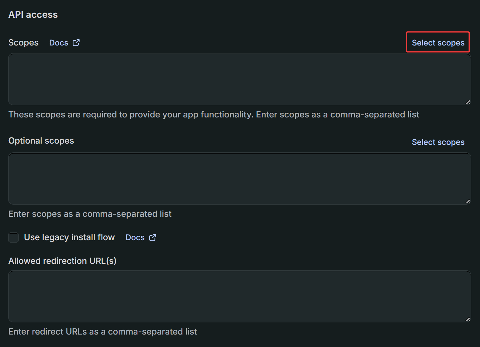 Select Scopes In API Access
