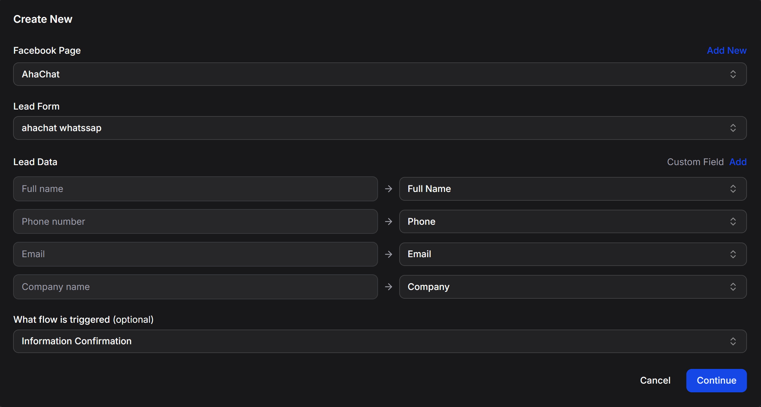 Assign Facebook Lead Form fields to contact attributes