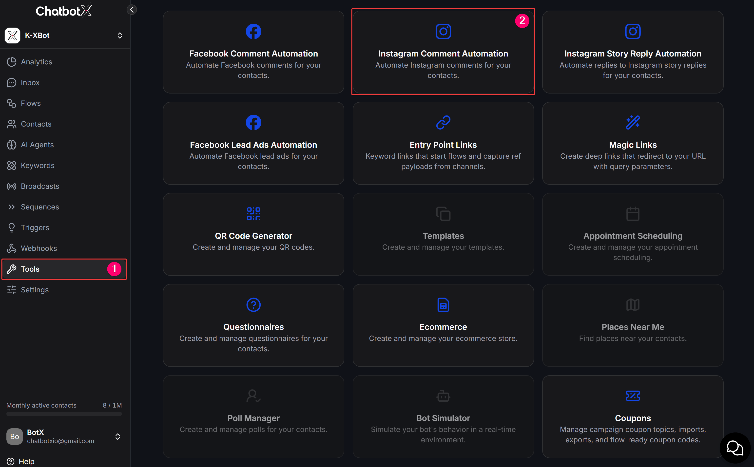 Open Instagram Comment Automation from the Tools page