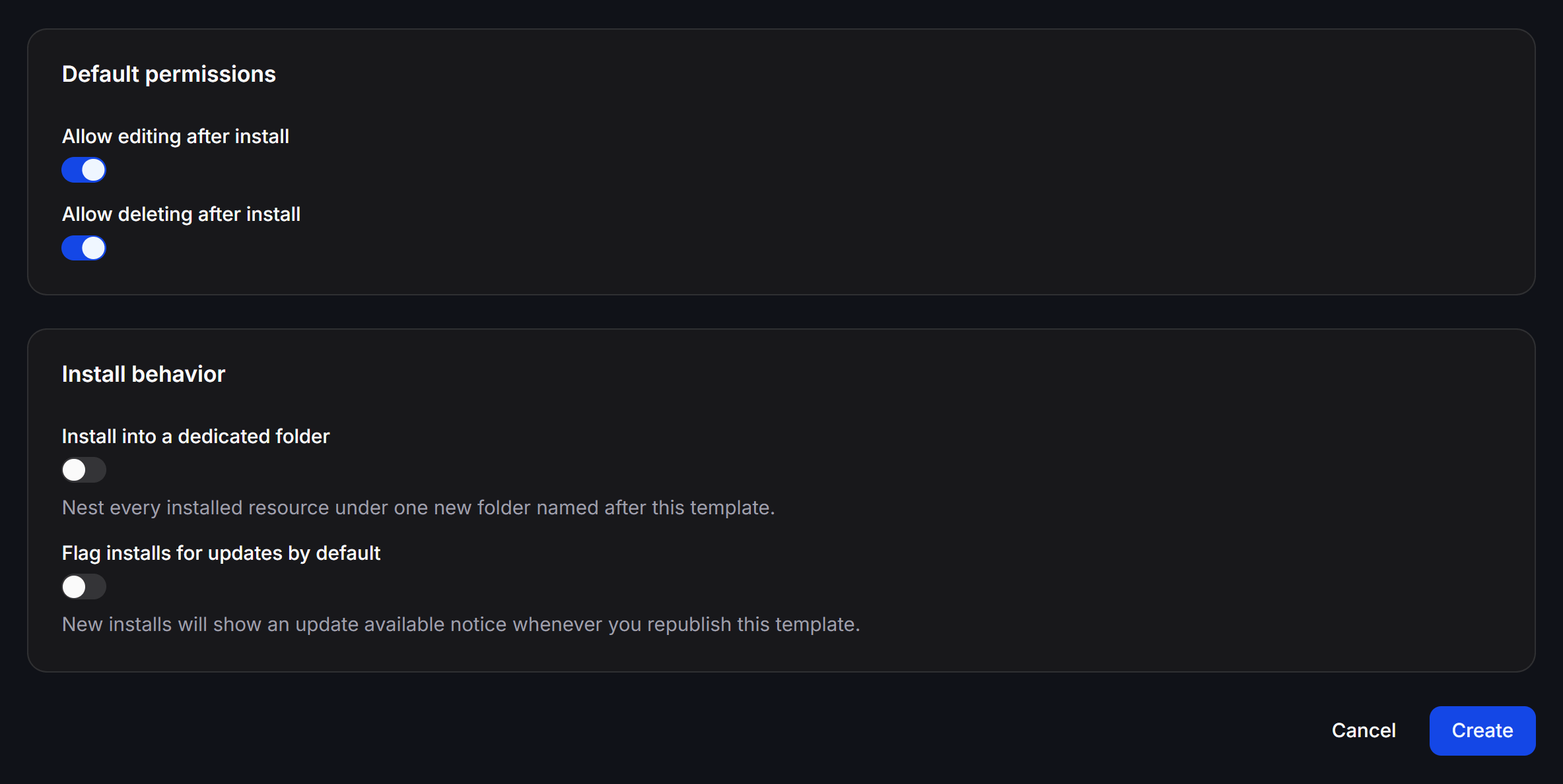 Template Permissions Install Behavior